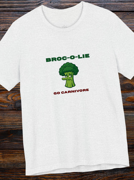 'Broc-o-Lie' Broccoli Graphic Unisex T-Shirt, Carnivore Diet Apparel, Anti-Vegan Tee