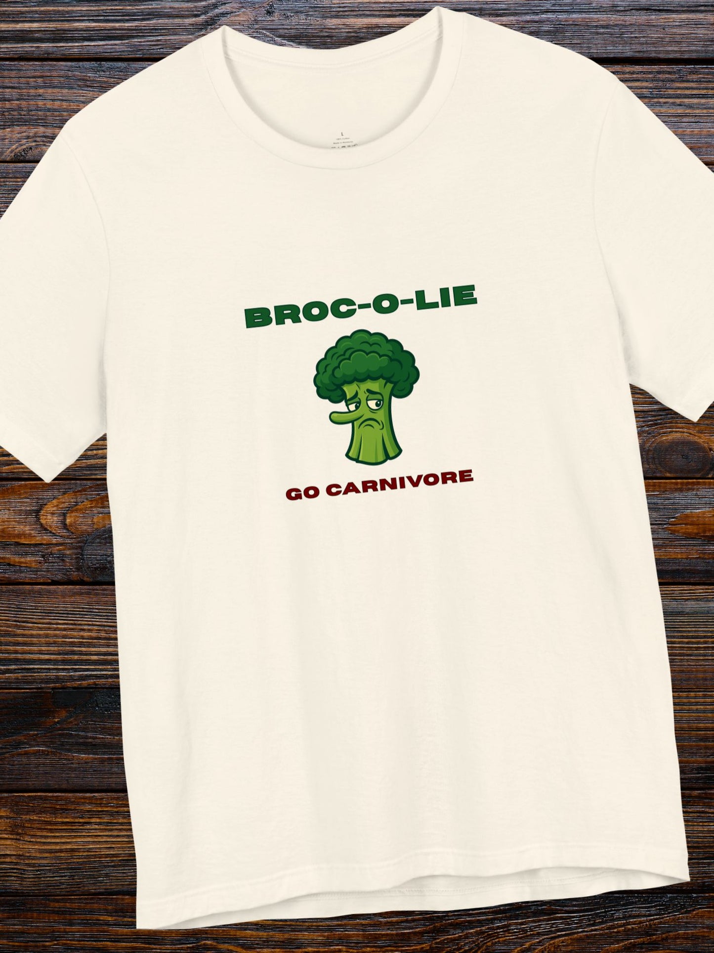'Broc-o-Lie' Broccoli Graphic Unisex T-Shirt, Carnivore Diet Apparel, Anti-Vegan Tee