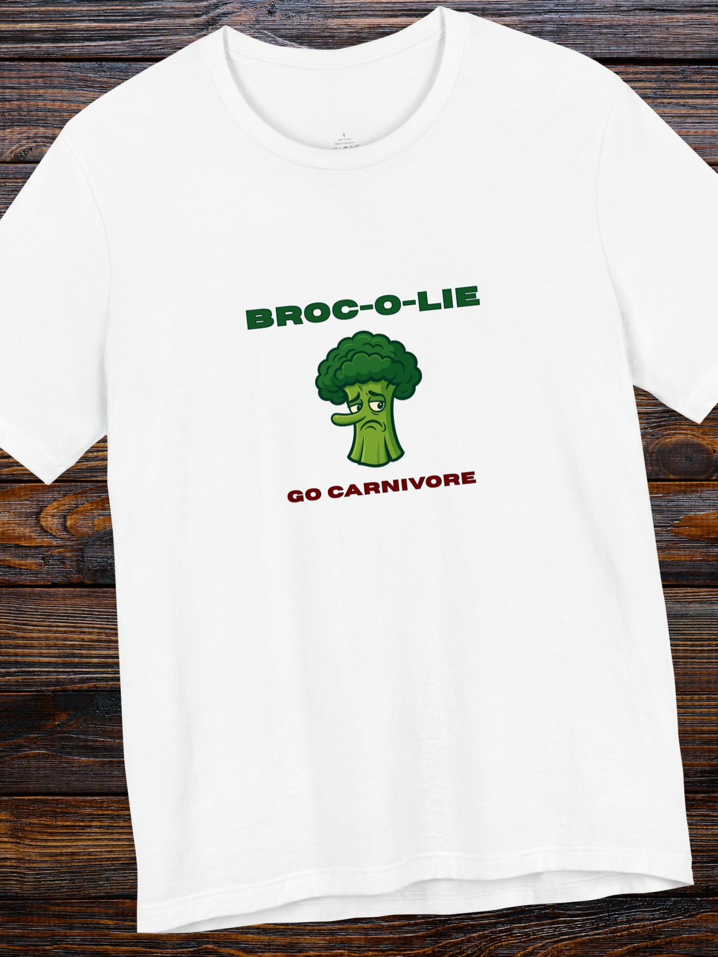 'Broc-o-Lie' Broccoli Graphic Unisex T-Shirt, Carnivore Diet Apparel, Anti-Vegan Tee