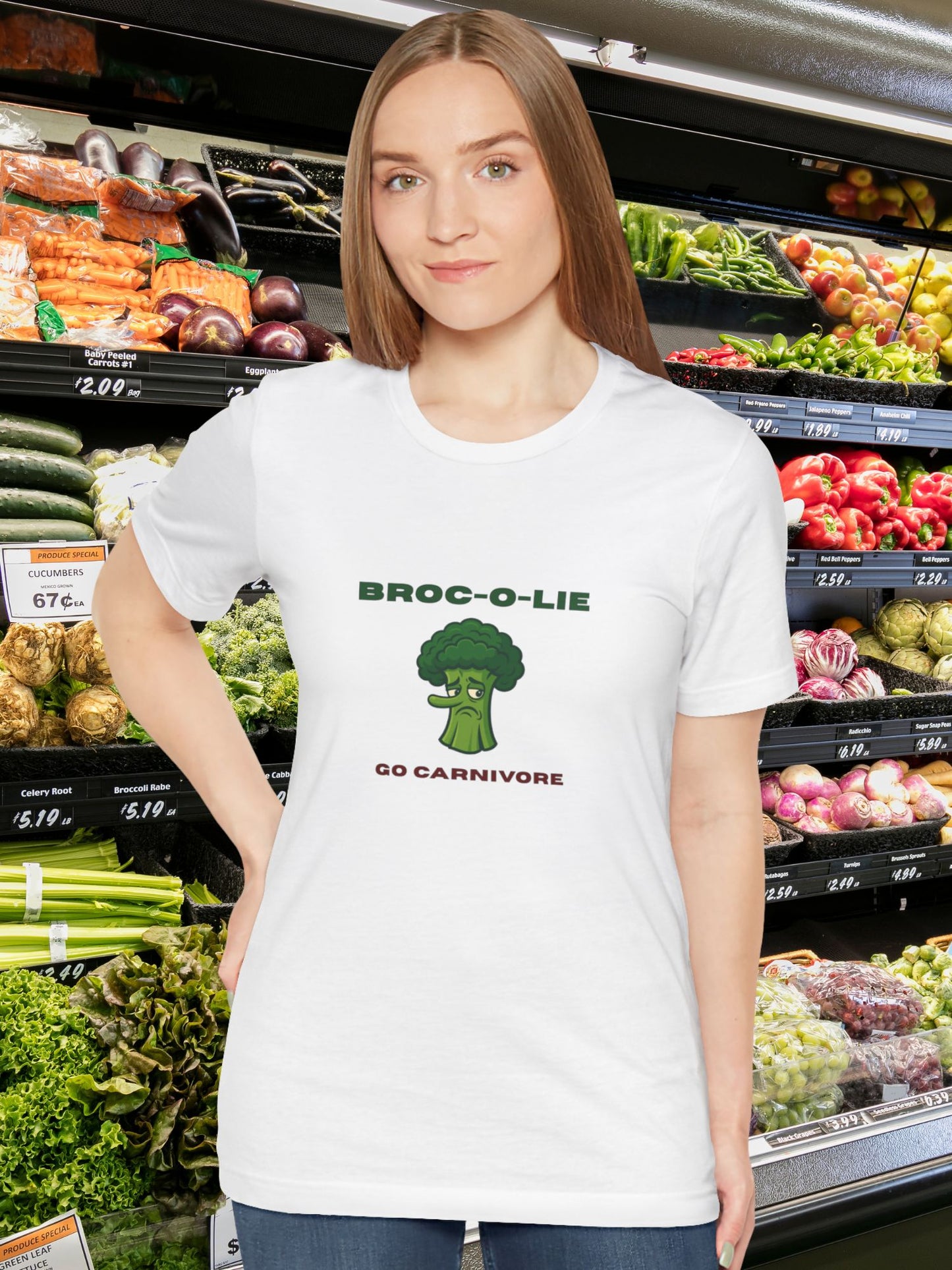 'Broc-o-Lie' Broccoli Graphic Unisex T-Shirt, Carnivore Diet Apparel, Anti-Vegan Tee