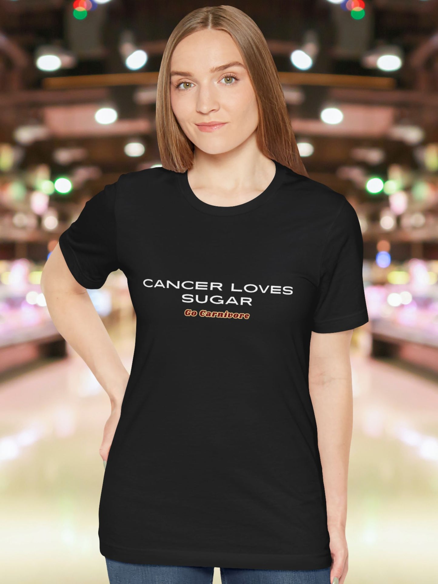 'Cancer Loves Sugar, Go Carnivore' Unisex T-Shirt, Health and Wellness, Carnivore Diet Apparel