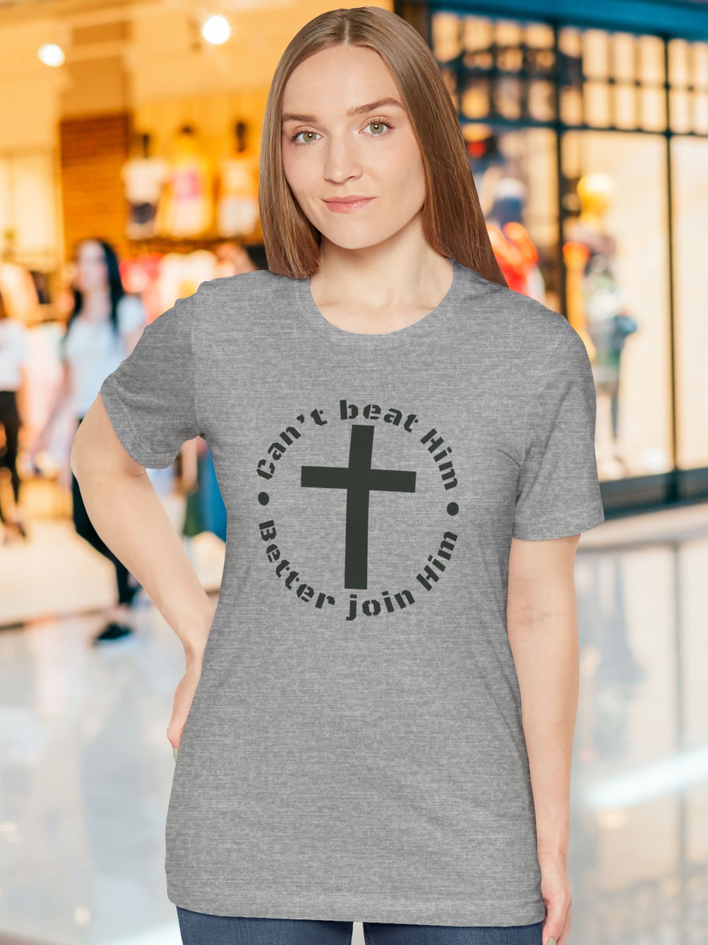 'Can't beat Him, Better Join Him' Cross Graphic Unisex T-Shirt, Christian Apparel, Jesus Tee