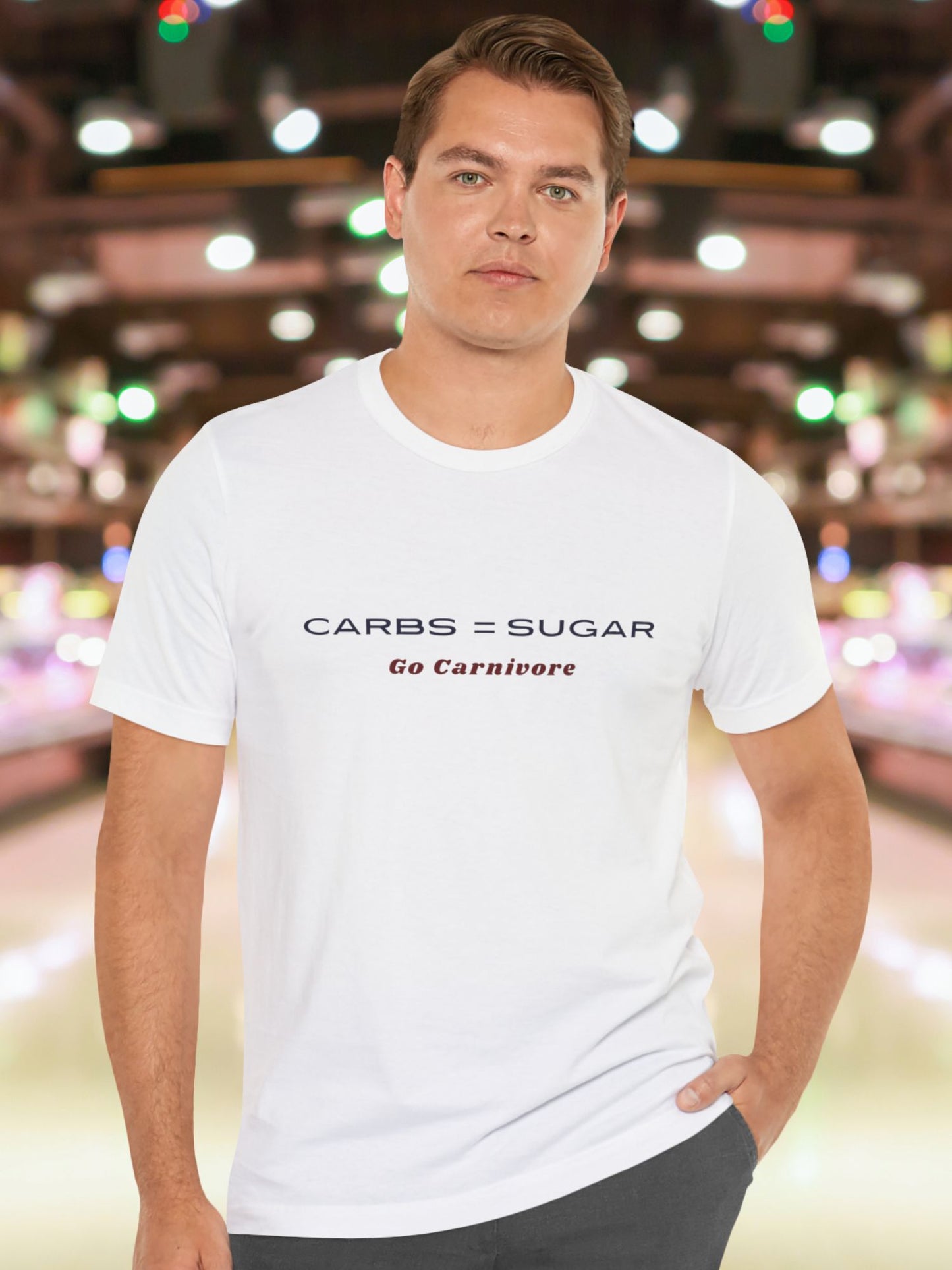 'Carbs = Sugar, Go Carnivore' Unisex T-Shirt, Carnivore Diet Apparel, Health and Wellness
