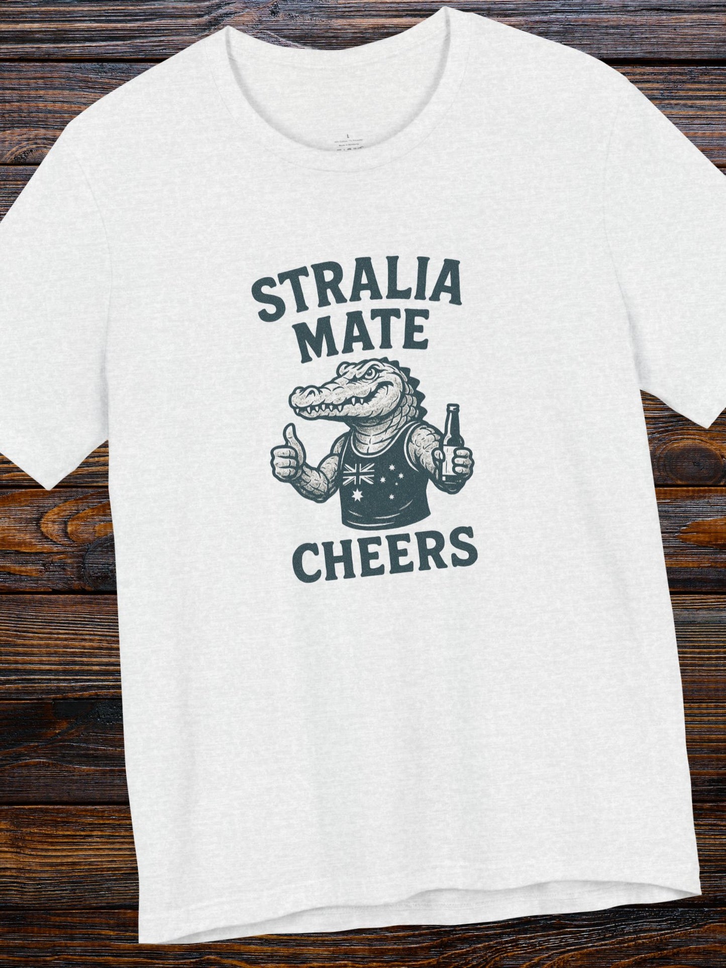'Stralia Mate, Cheers' Aussie Gator Graphic T-Shirt, Australian Celebration Tee, Australia Day, Barbeque Cookout Camping Apparel, Drinking Tee