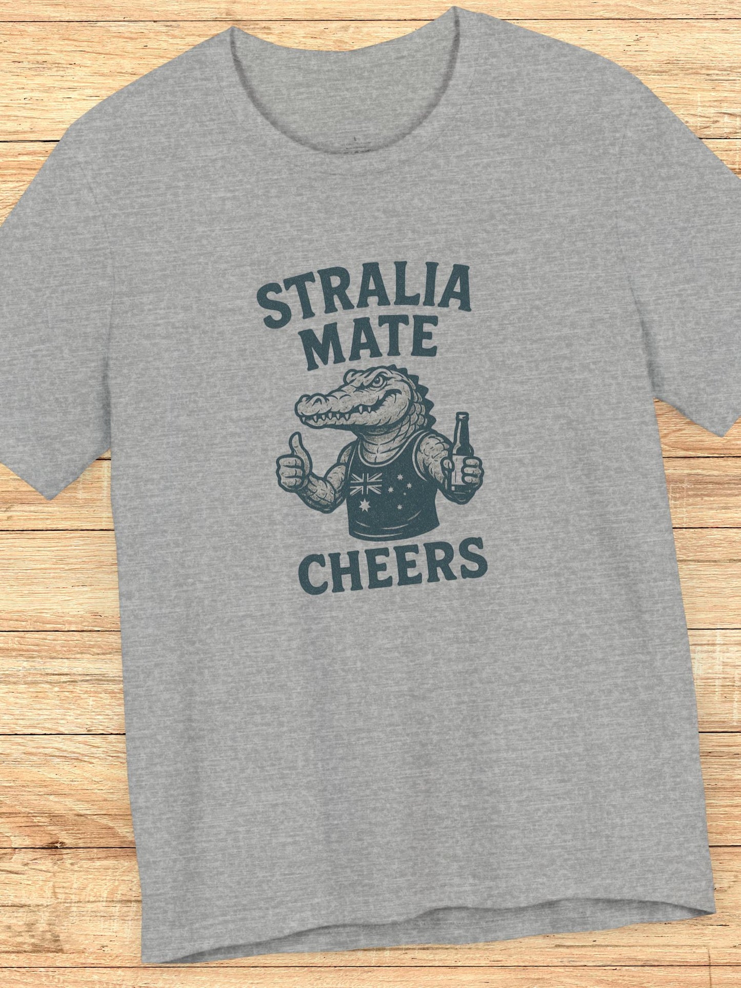 'Stralia Mate, Cheers' Aussie Gator Graphic T-Shirt, Australian Celebration Tee, Australia Day, Barbeque Cookout Camping Apparel, Drinking Tee