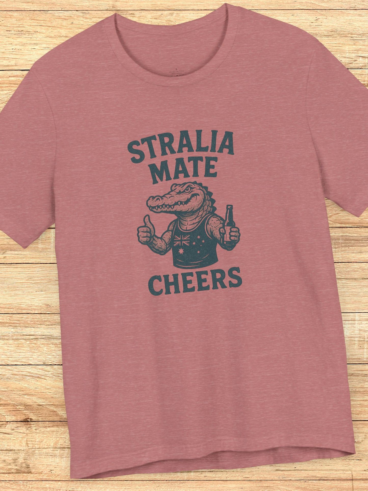 'Stralia Mate, Cheers' Aussie Gator Graphic T-Shirt, Australian Celebration Tee, Australia Day, Barbeque Cookout Camping Apparel, Drinking Tee