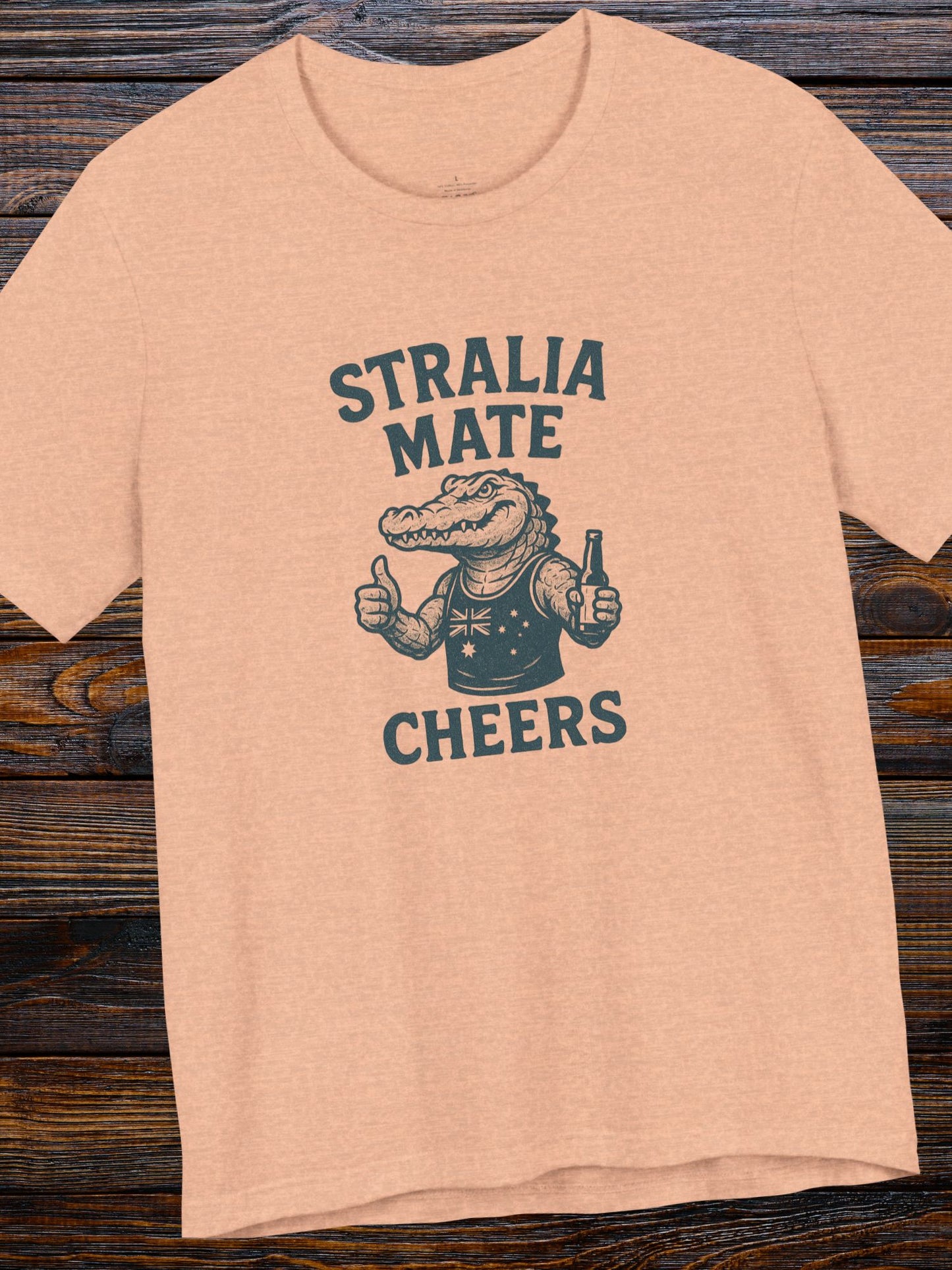 'Stralia Mate, Cheers' Aussie Gator Graphic T-Shirt, Australian Celebration Tee, Australia Day, Barbeque Cookout Camping Apparel, Drinking Tee