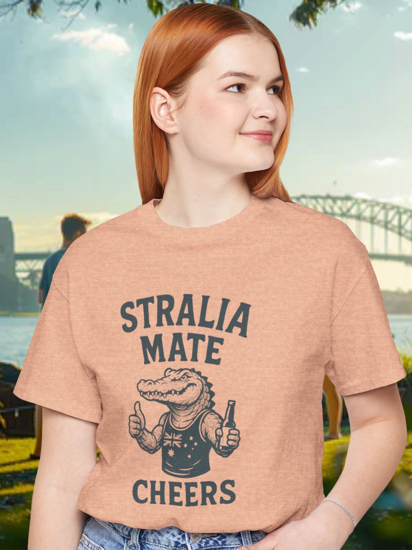 'Stralia Mate, Cheers' Aussie Gator Graphic T-Shirt, Australian Celebration Tee, Australia Day, Barbeque Cookout Camping Apparel, Drinking Tee