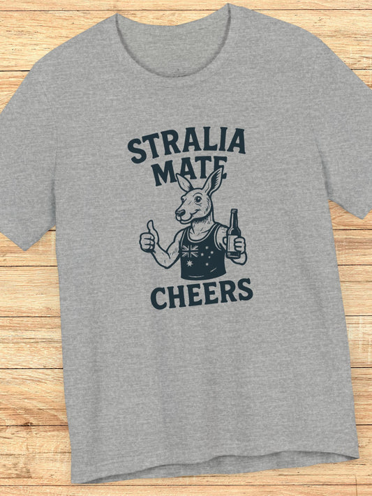 'Aussie Mate, Cheers' Kangaroo Graphic Unisex T-Shirt, Australian Theme Shirt, Summer Wear, Party Shirt