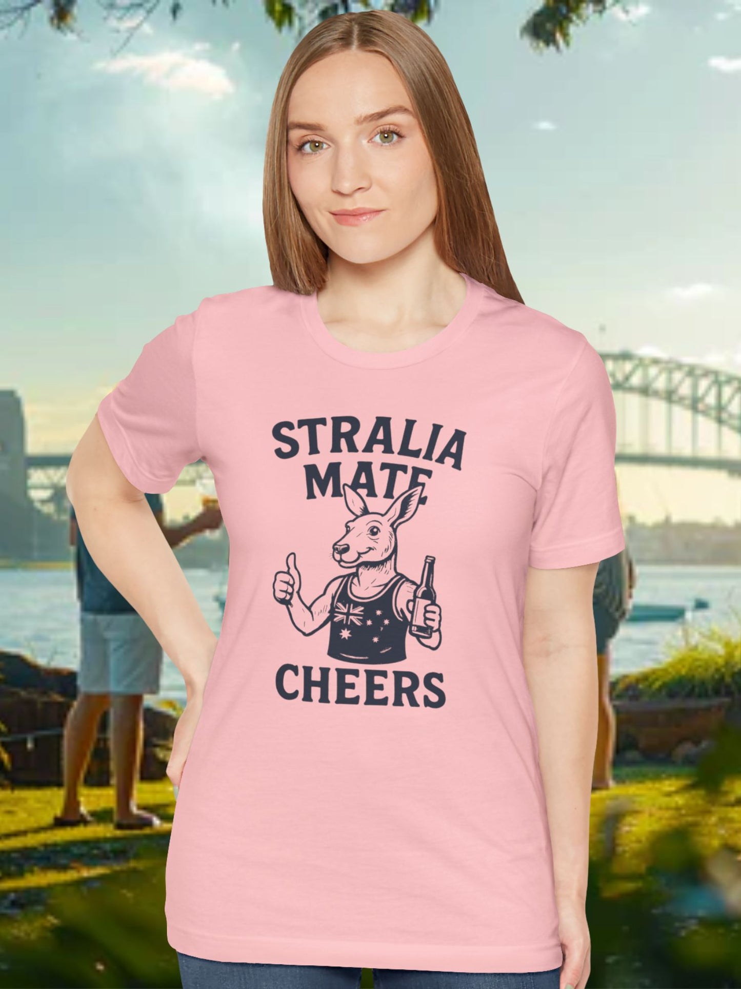 'Aussie Mate, Cheers' Kangaroo Graphic Unisex T-Shirt, Australian Theme Shirt, Summer Wear, Party Shirt