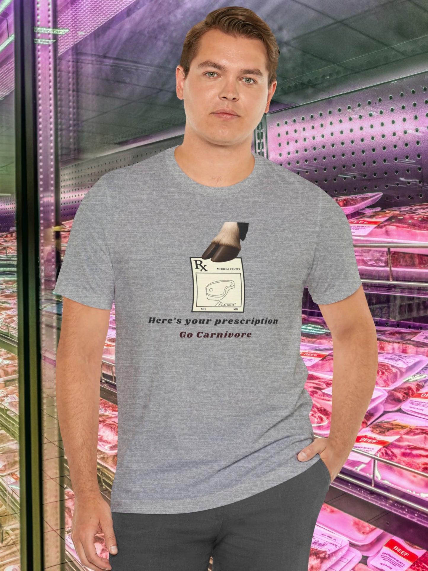 'Here's Your Prescription, Go Carnivore' Cow Prescription Graphic Unisex T-Shirt, Carnivore Diet Apparel, Anti-Vegan Wear, Health and Wellness Tee
