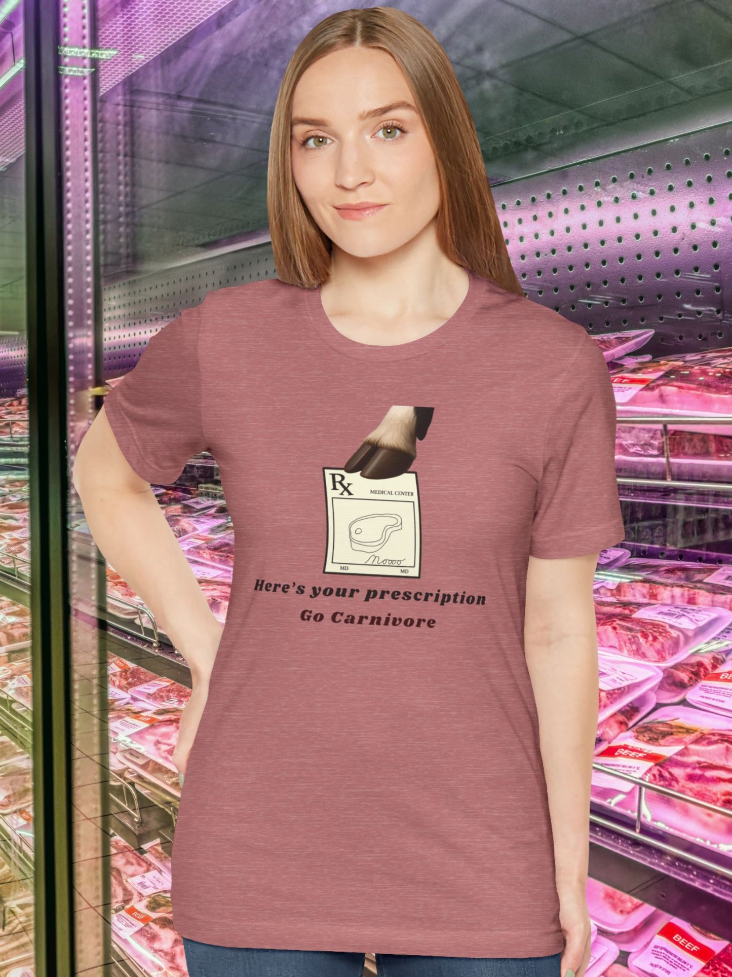 'Here's Your Prescription, Go Carnivore' Cow Prescription Graphic Unisex T-Shirt, Carnivore Diet Apparel, Anti-Vegan Wear, Health and Wellness Tee