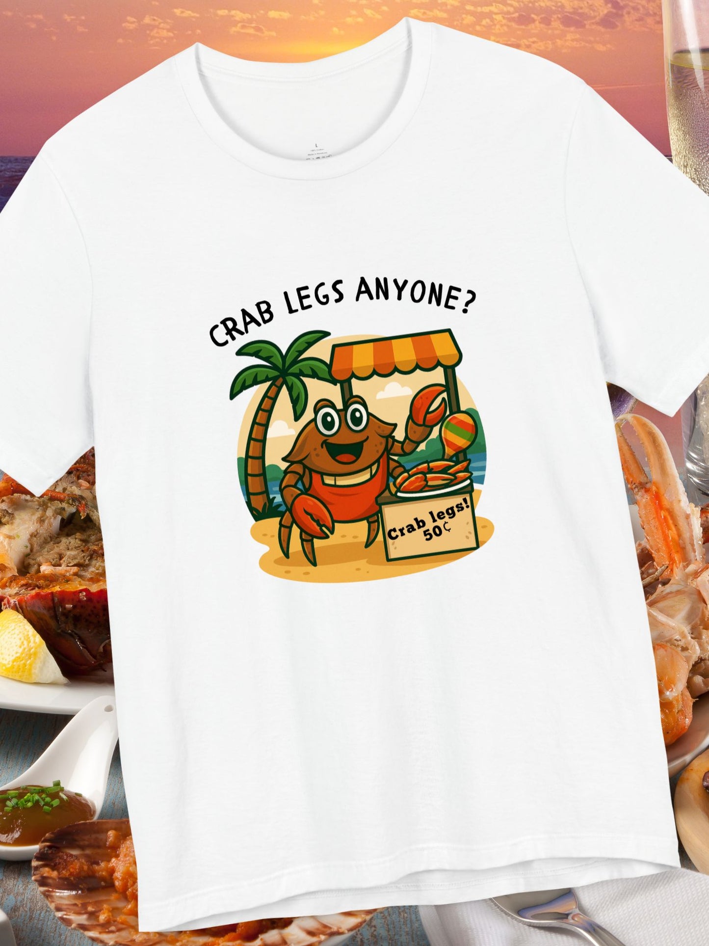 'Crab Legs Anyone?, Crab Legs 50¢' Funny Twisted Coconut Crab Graphic Unisex T-Shirt, Entrepreneur Crab, Summer Tees, Seafood Lover Gift, Beach Vibes, Casual Wear, Ocean-Inspired Apparel