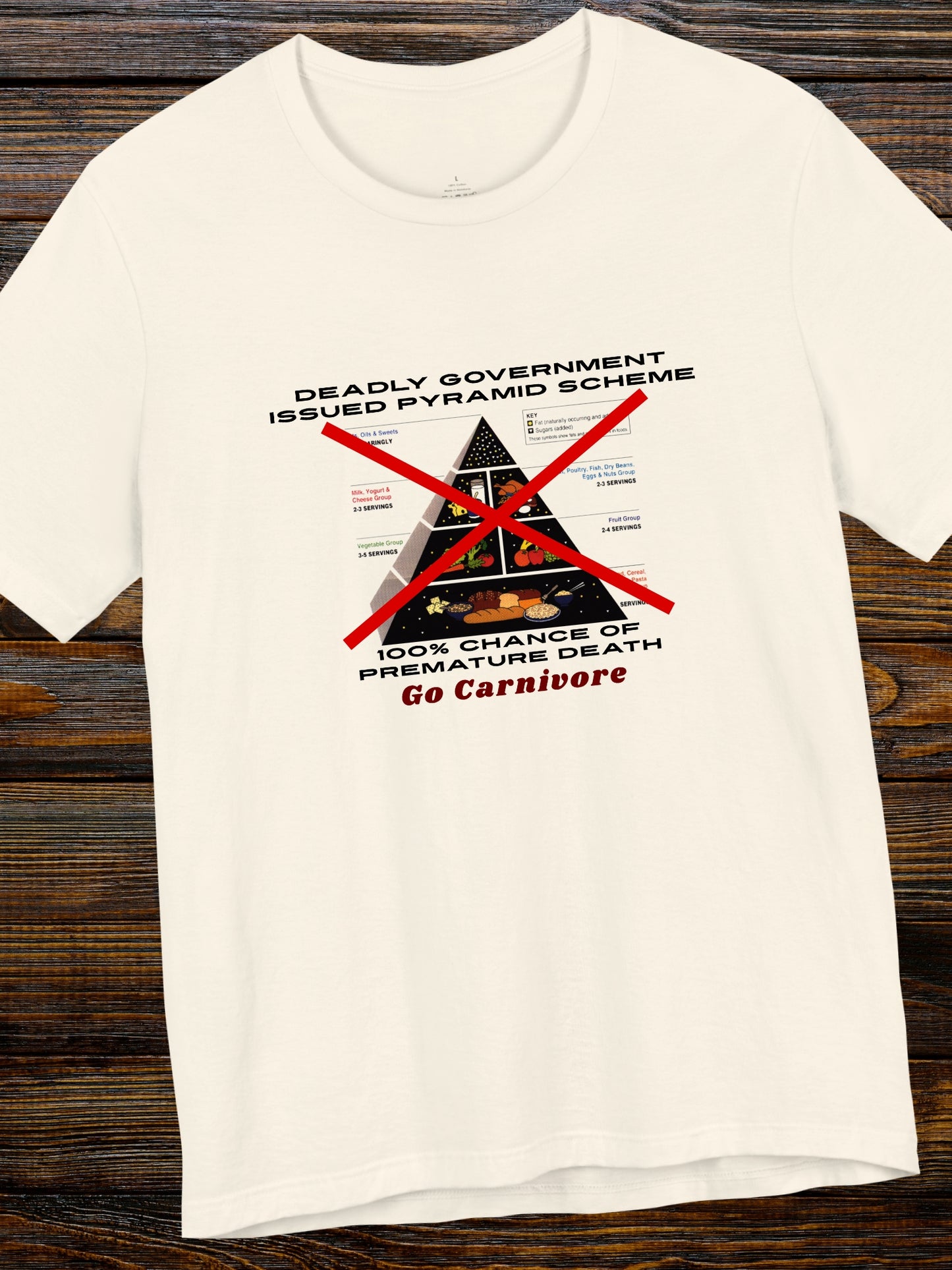 'Deadly Government Issued Pyramid Scheme, 100% Chance of Premature Death, Go Carnivore' Classic Food Pyramid Crossed Out Graphic Unisex T-Shirt, Health and Wellness, Carnivore Diet