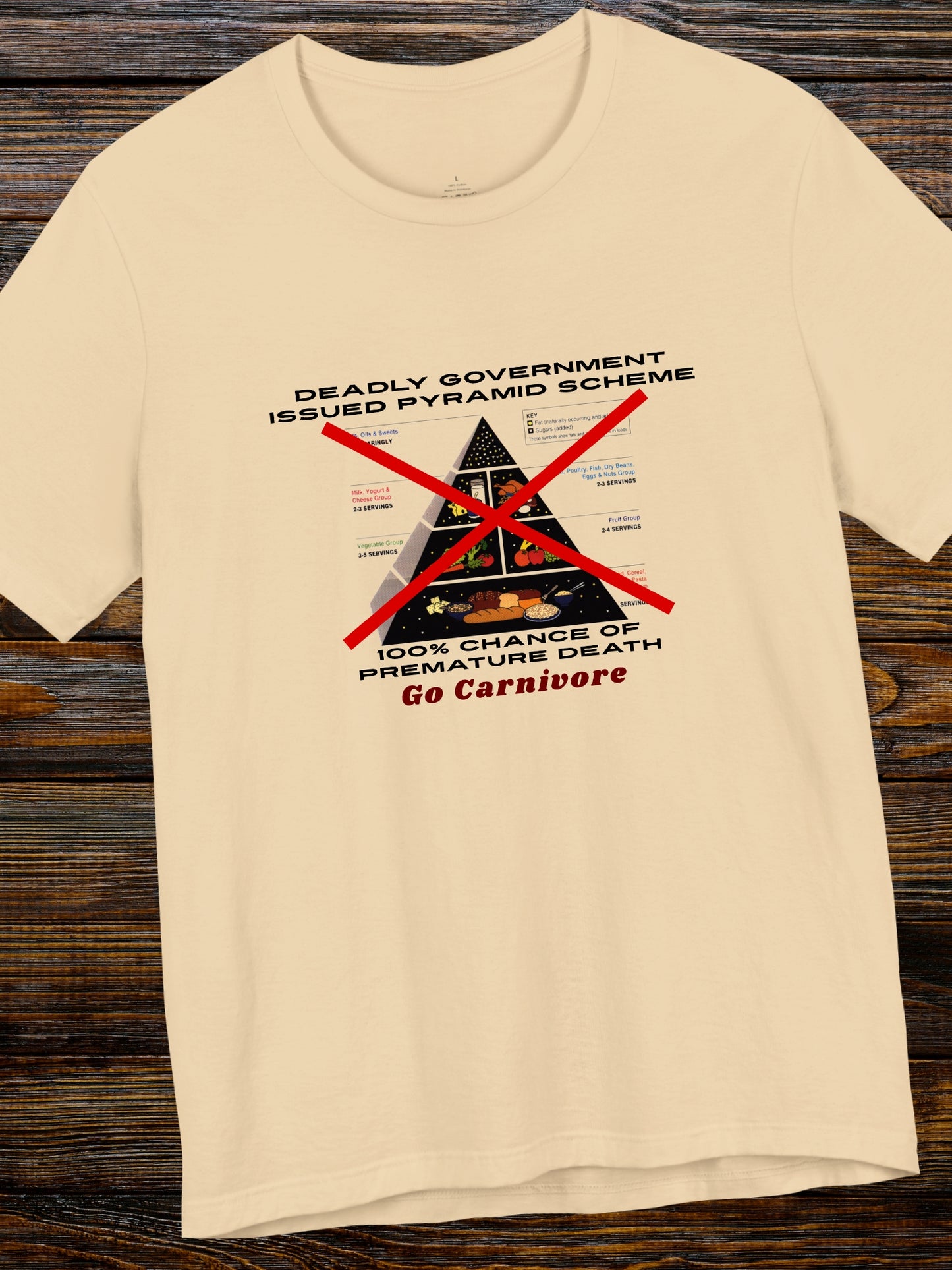 'Deadly Government Issued Pyramid Scheme, 100% Chance of Premature Death, Go Carnivore' Classic Food Pyramid Crossed Out Graphic Unisex T-Shirt, Health and Wellness, Carnivore Diet