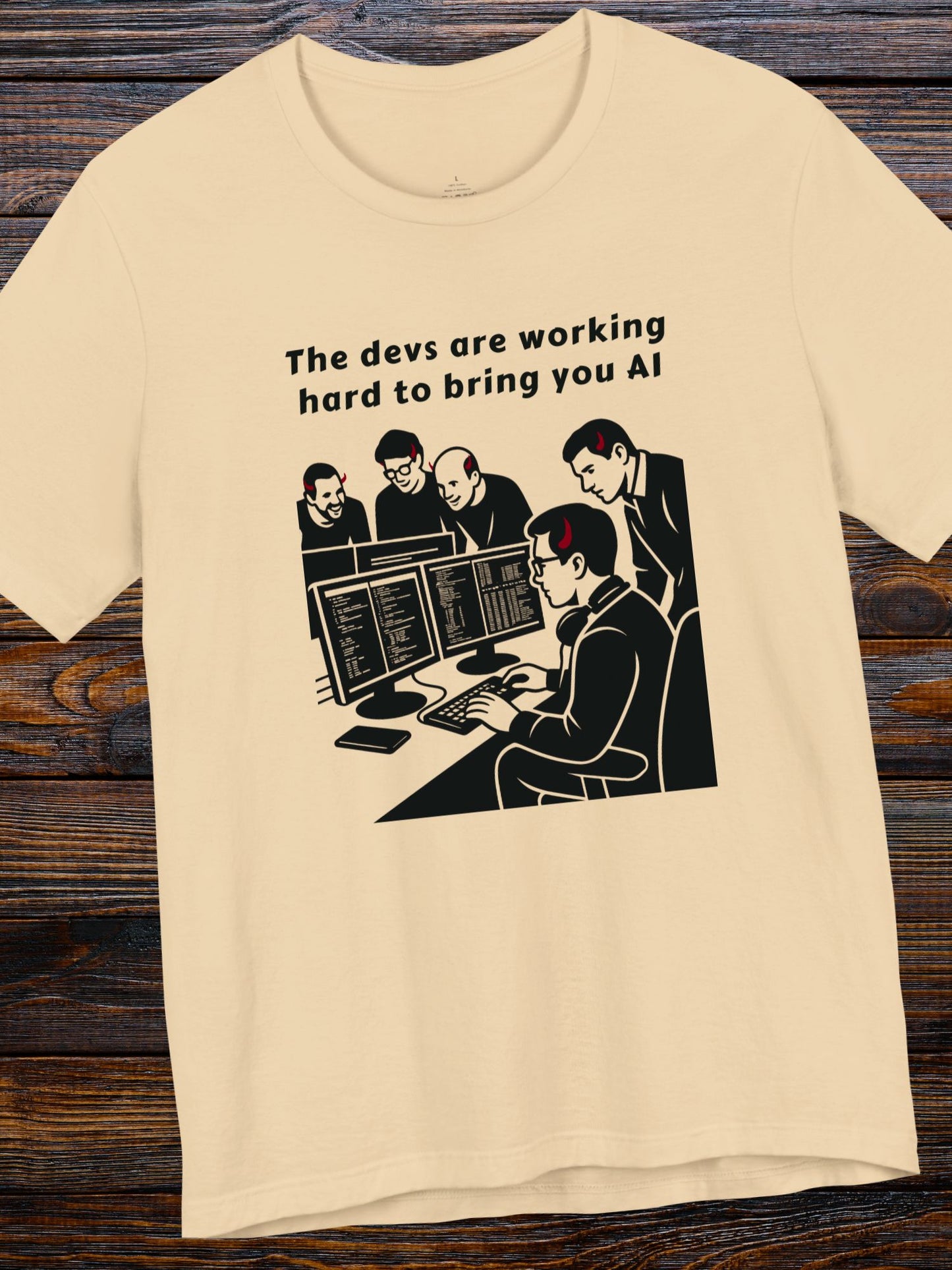 'The Devs are Working Hard to Bring You AI' Devils Programming Graphic Unisex T-Shirt