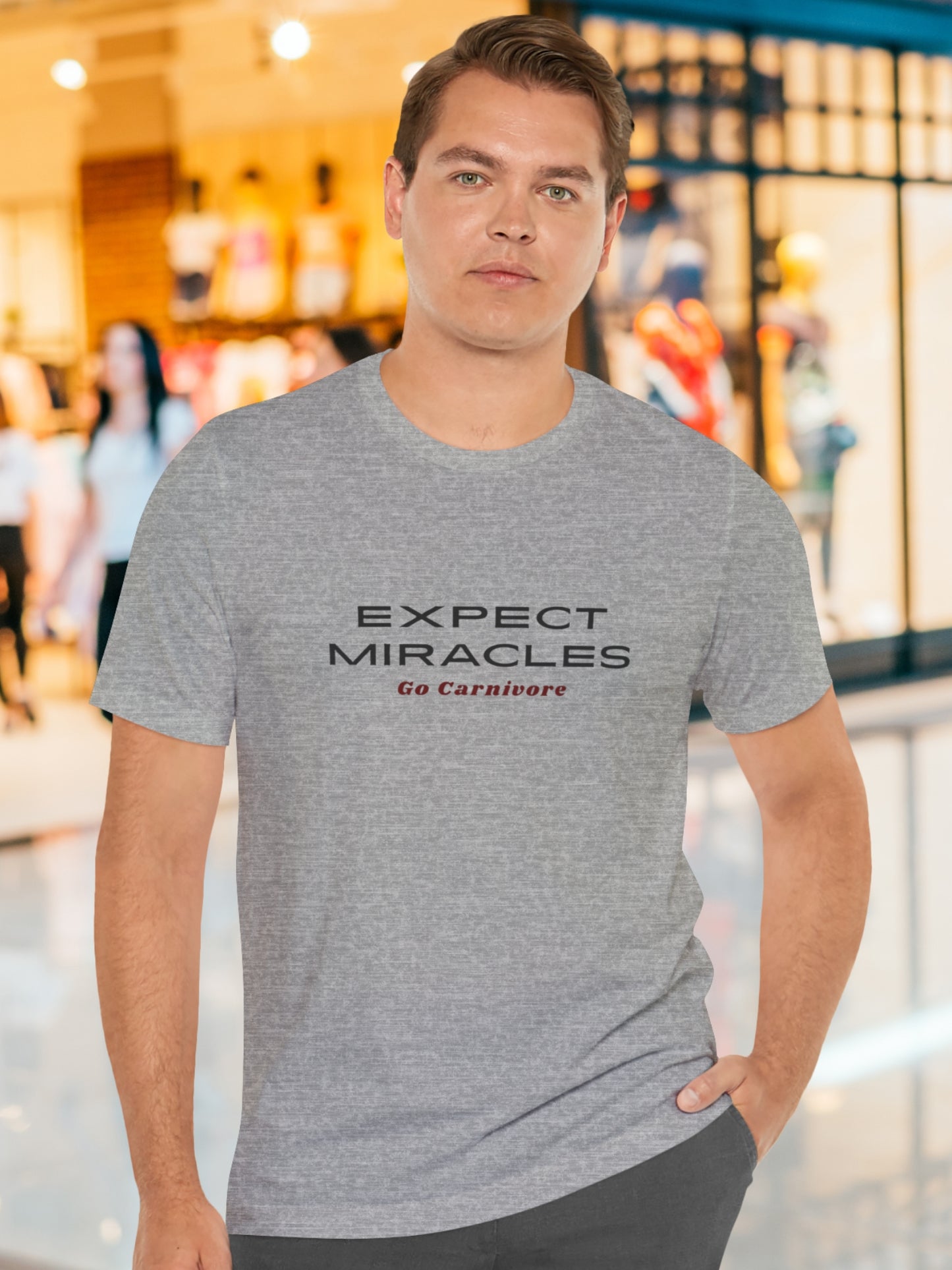 'EXPECT MIRACLES, Go Carnivore' Unisex T-Shirt, Carnivore Diet Apparel, Health and Wellness