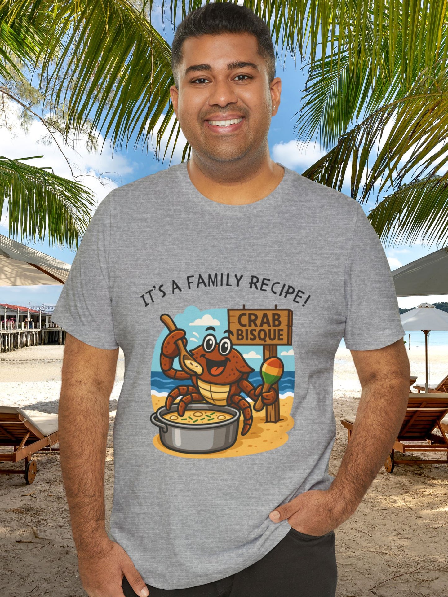 'It's a Family Recipe!' Coconut Crabby Twisted Crab Bisque Graphic Unisex T-Shirt, Funny Seafood Shirt, Cooking Gift, Foodie T-Shirt, Summer Apparel, Beach Lover Gift