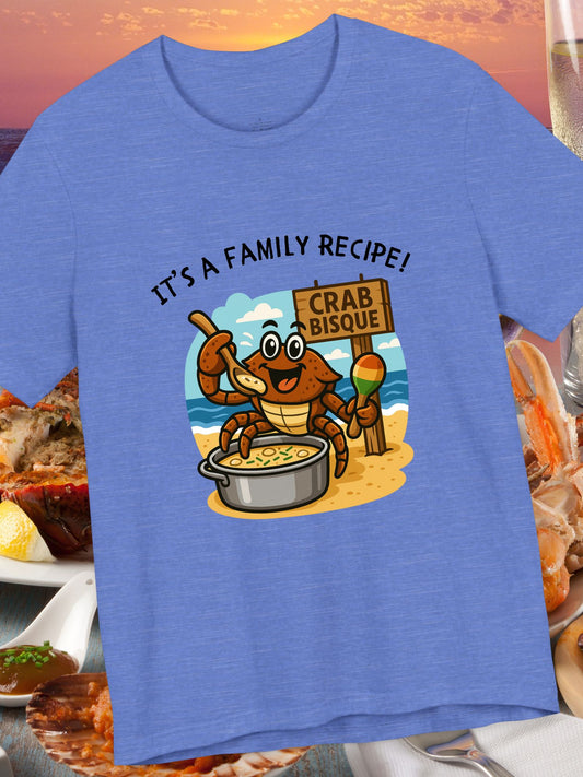 'It's a Family Recipe!' Coconut Crabby Twisted Crab Bisque Graphic Unisex T-Shirt, Funny Seafood Shirt, Cooking Gift, Foodie T-Shirt, Summer Apparel, Beach Lover Gift