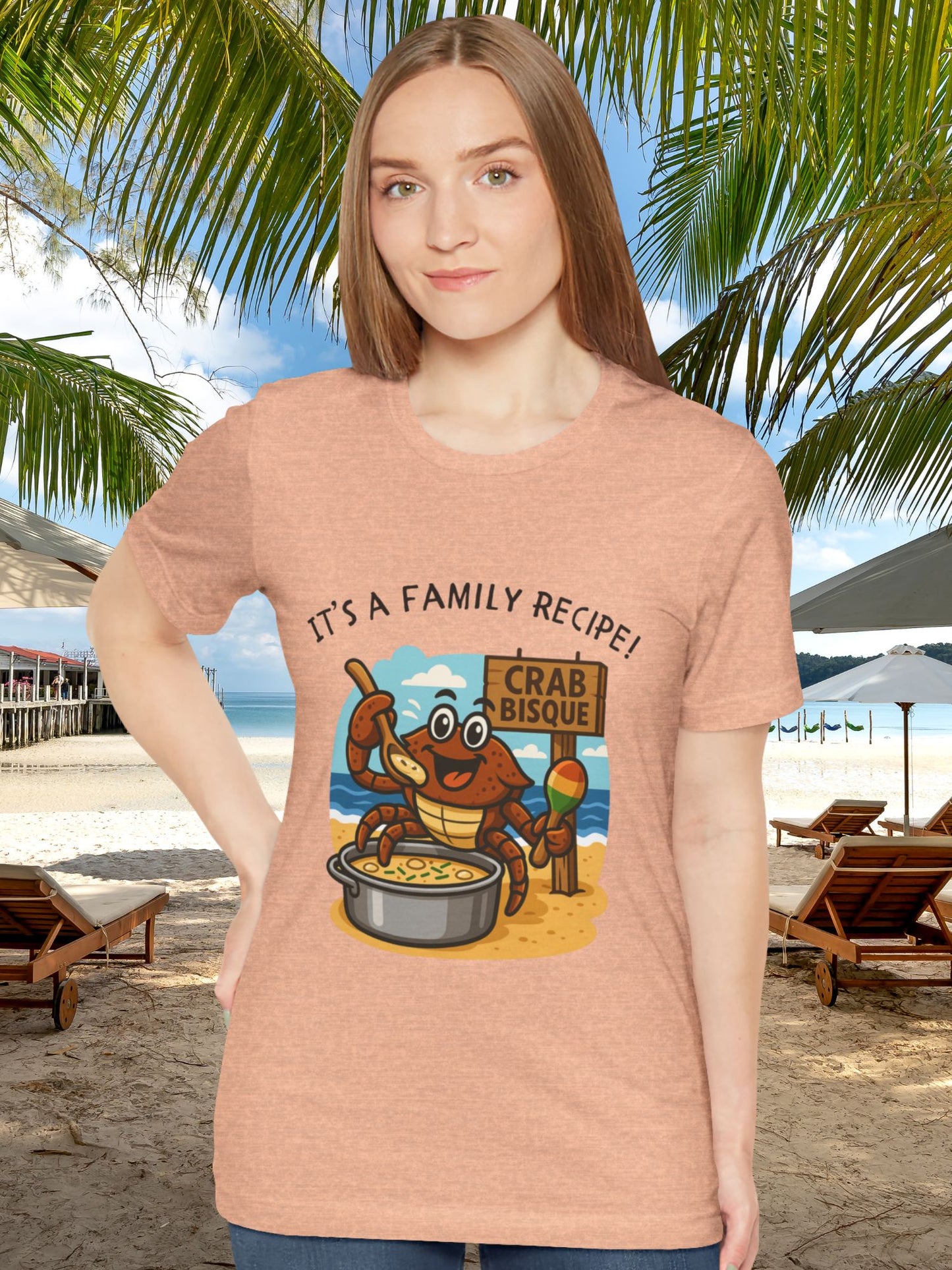 'It's a Family Recipe!' Coconut Crabby Twisted Crab Bisque Graphic Unisex T-Shirt, Funny Seafood Shirt, Cooking Gift, Foodie T-Shirt, Summer Apparel, Beach Lover Gift