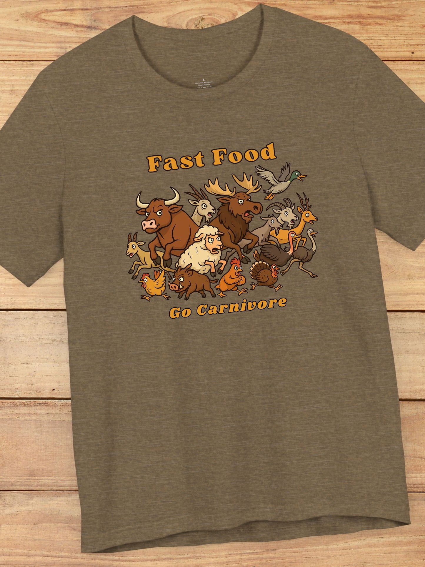 'Fast Food, Go Carnivore' Animal Stampede Graphic Unisex T-Shirt, Carnivore Diet Apparel, Hunting Tee, Health and Wellness