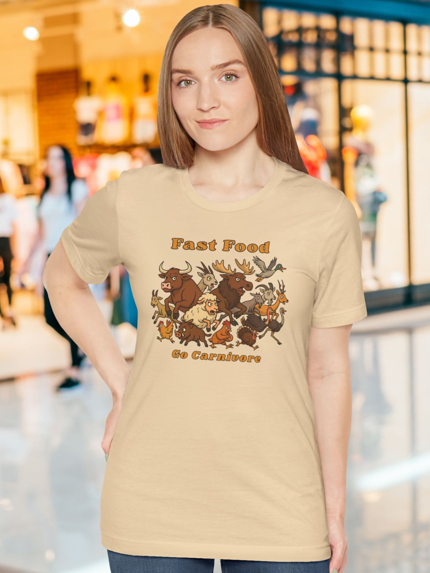 'Fast Food, Go Carnivore' Animal Stampede Graphic Unisex T-Shirt, Carnivore Diet Apparel, Hunting Tee, Health and Wellness