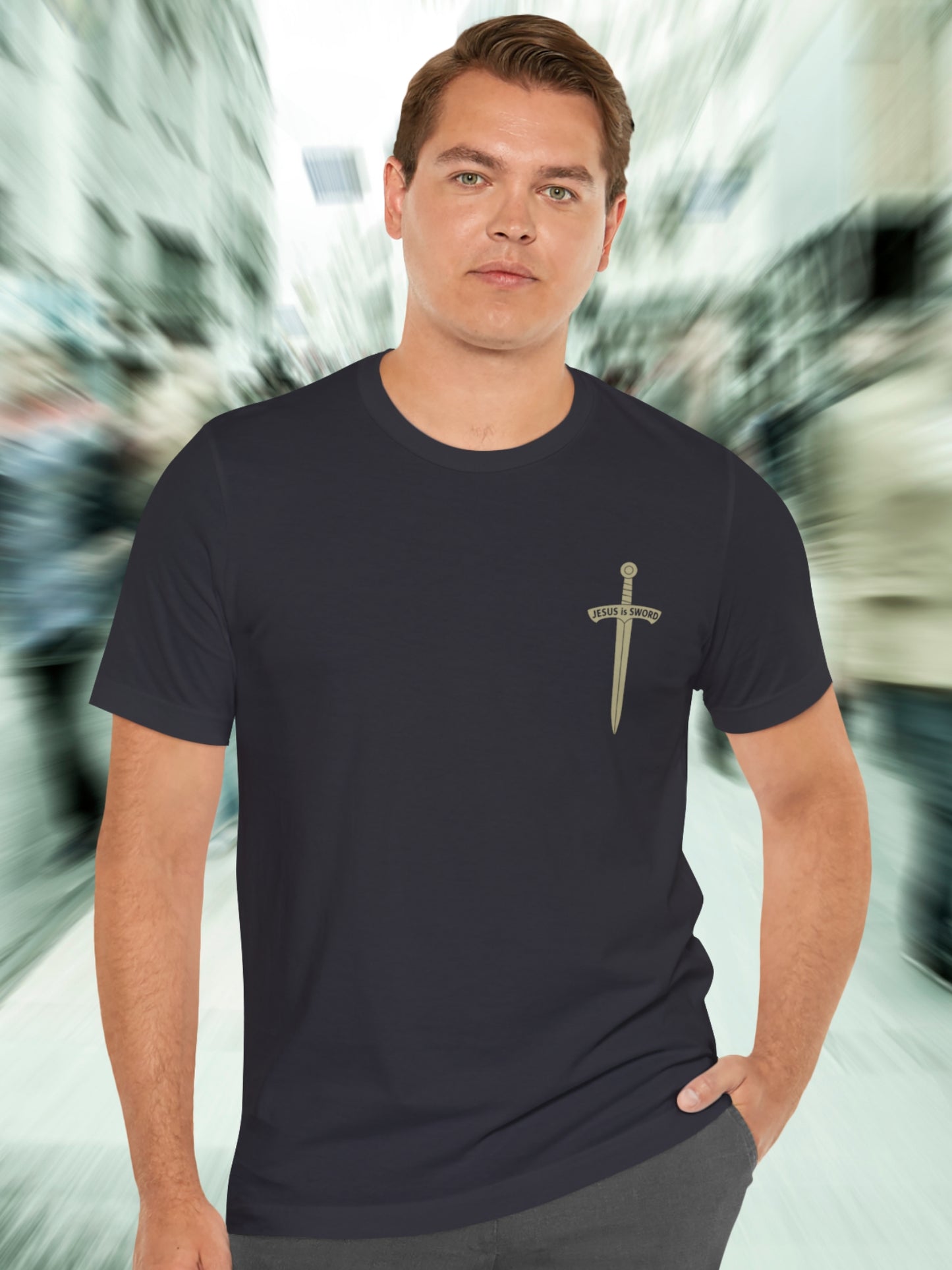 '... work out your salvation with fear and trembling, Philippians 2:12, JESUS is SWORD' Sword Graphic Unisex T-Shirt, Christian Apparel, Jesus Tee, Bible Verse