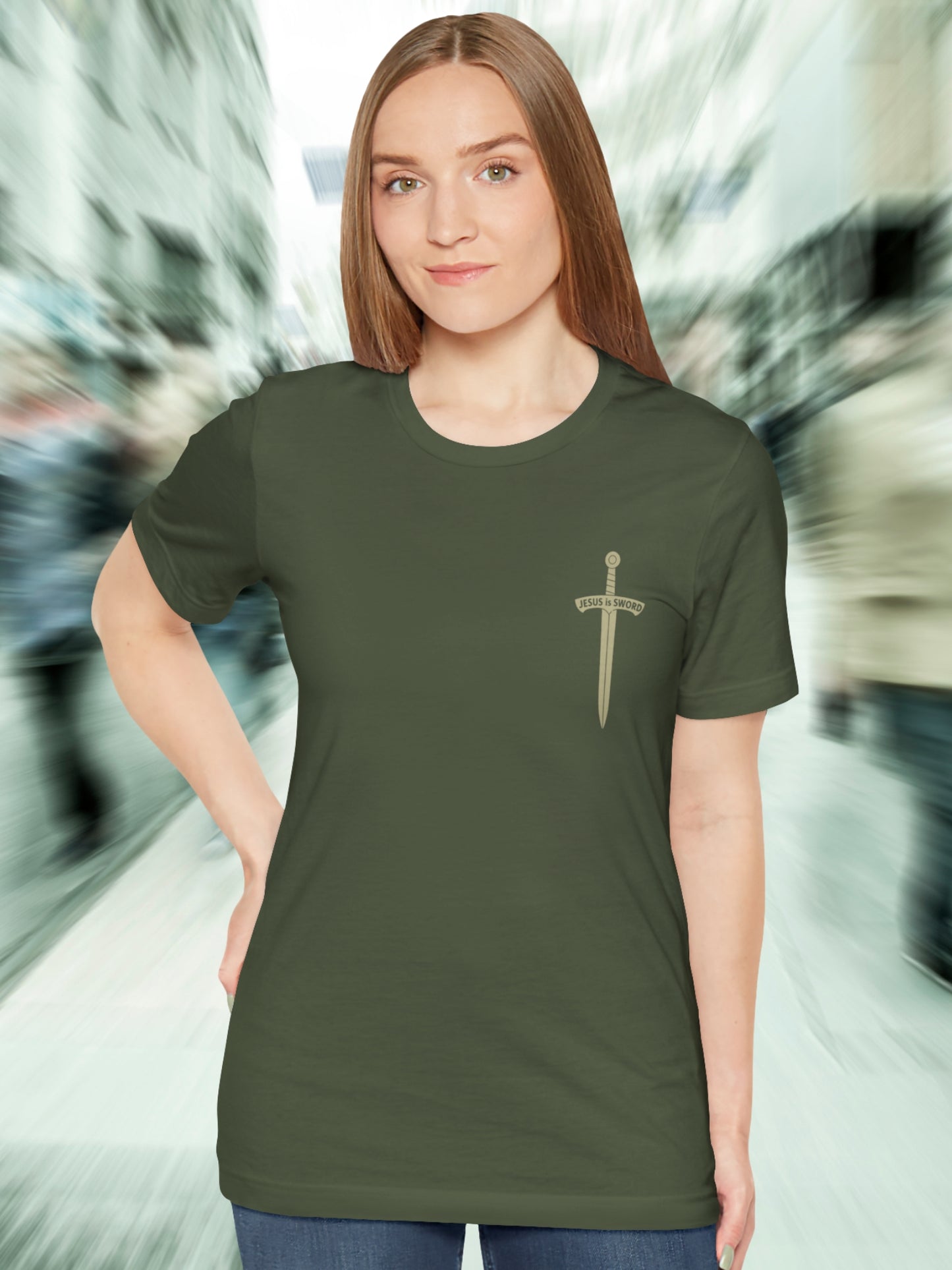'... work out your salvation with fear and trembling, Philippians 2:12, JESUS is SWORD' Sword Graphic Unisex T-Shirt, Christian Apparel, Jesus Tee, Bible Verse