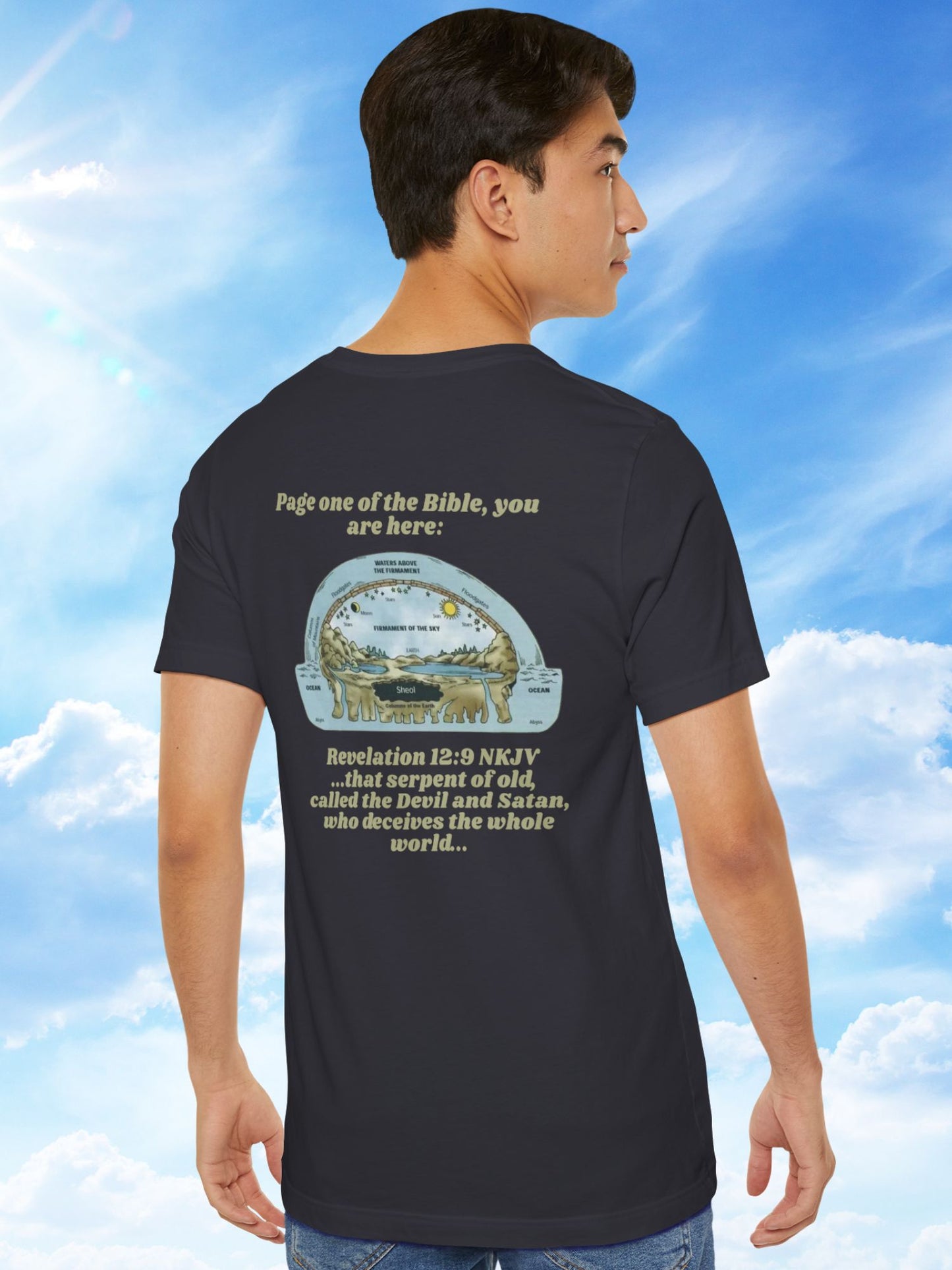 'Page One of the Bible, You are Here' Flat Earth Graphic Unisex T-Shirt, Bible Verse Tee, Christian Apparel