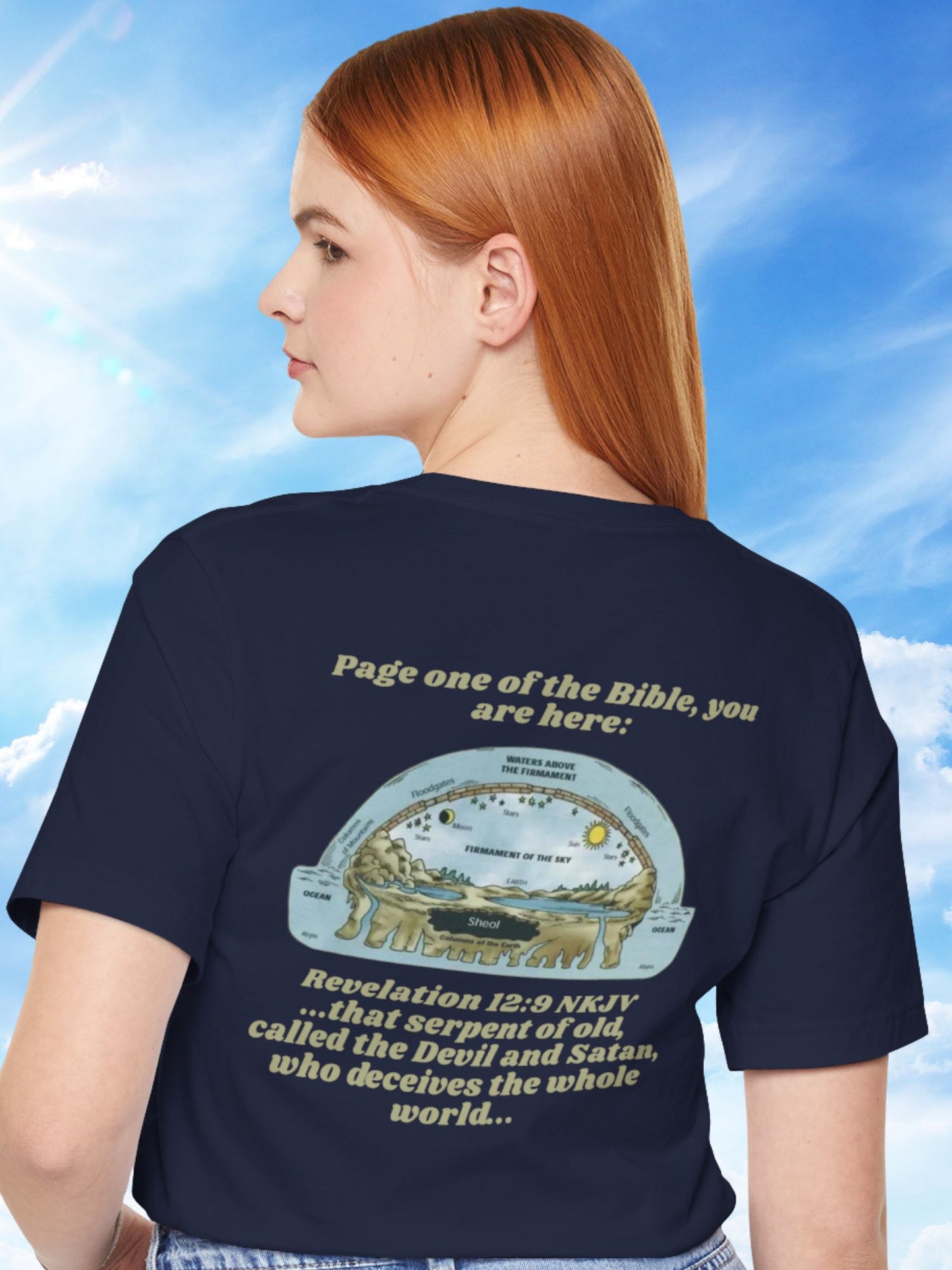 'Page One of the Bible, You are Here' Flat Earth Graphic Unisex T-Shirt, Bible Verse Tee, Christian Apparel