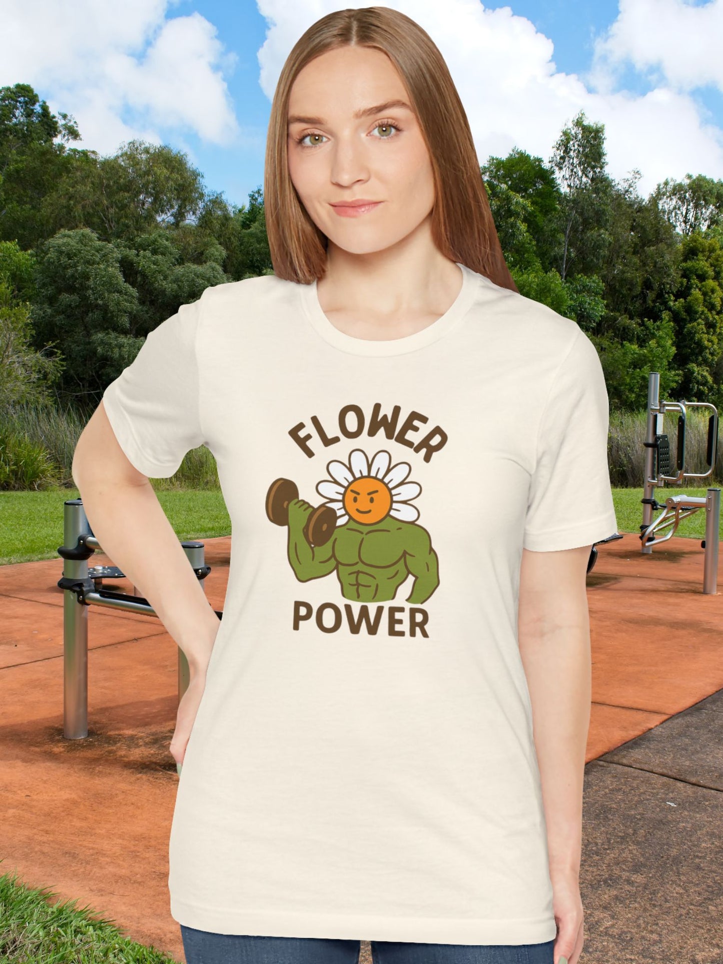 'Flower Power' Fitness Tee, Unisex T-Shirt for Gym Lovers, Motivational Workout Shirt, Gift for Fitness Enthusiasts, Fun Graphic Tee