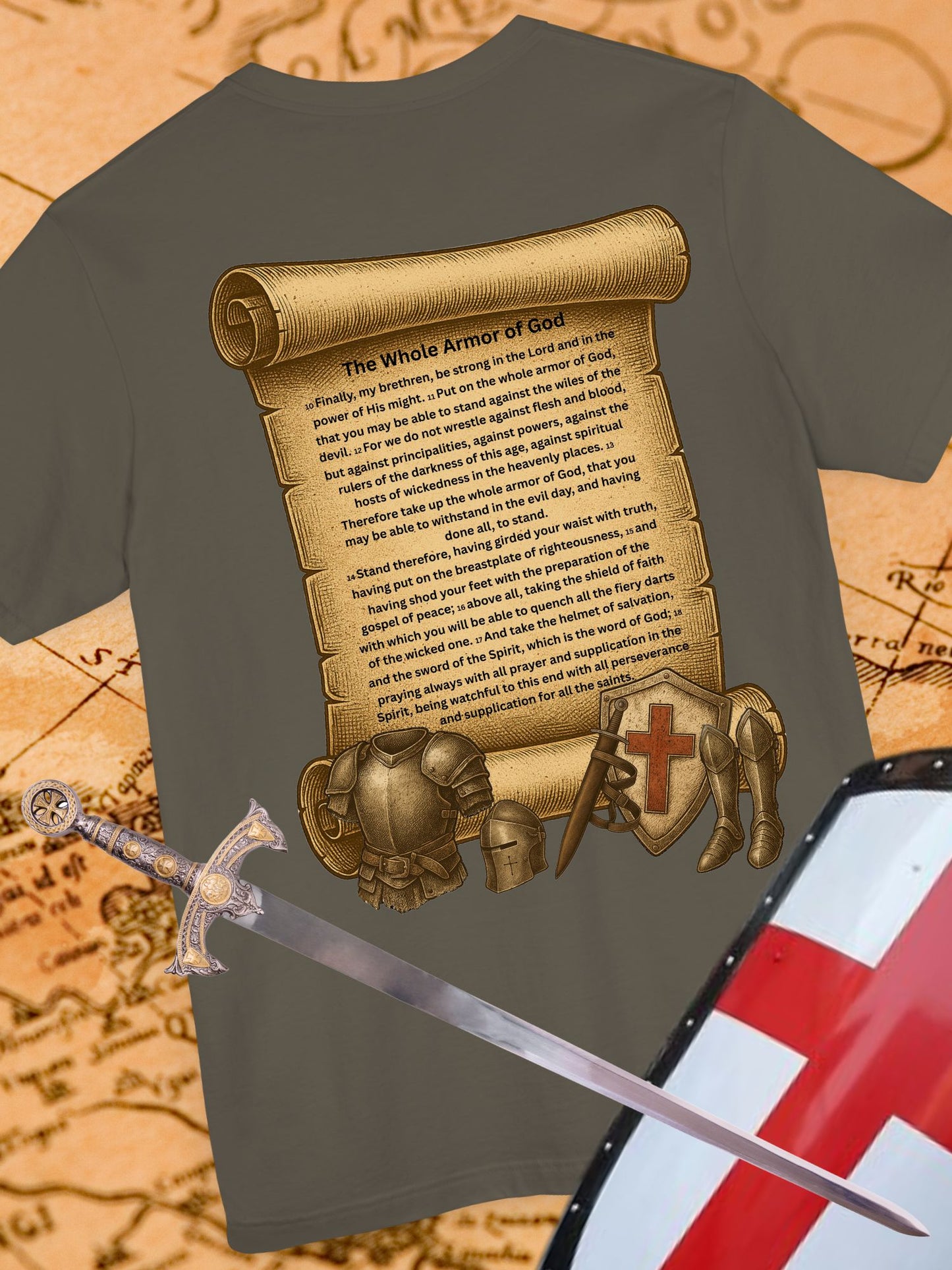 'The Whole Armour of God' Scroll with Armour Graphic Unisex T-Shirt, Christian Apparel