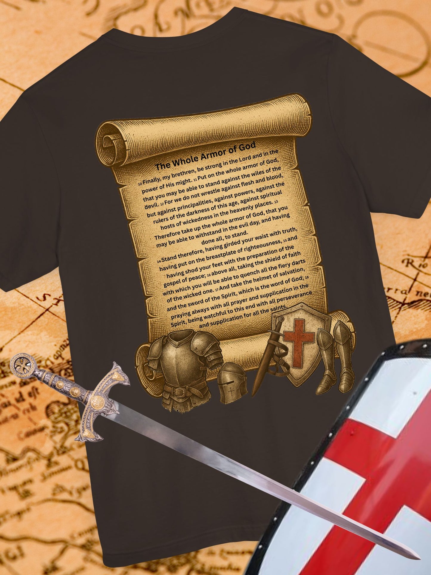 'The Whole Armour of God' Scroll with Armour Graphic Unisex T-Shirt, Christian Apparel