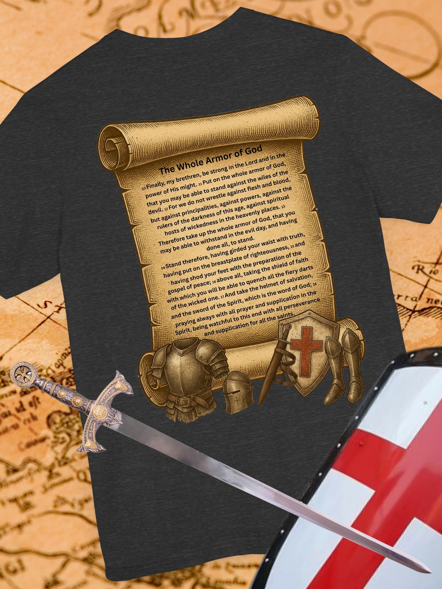 'The Whole Armour of God' Scroll with Armour Graphic Unisex T-Shirt, Christian Apparel
