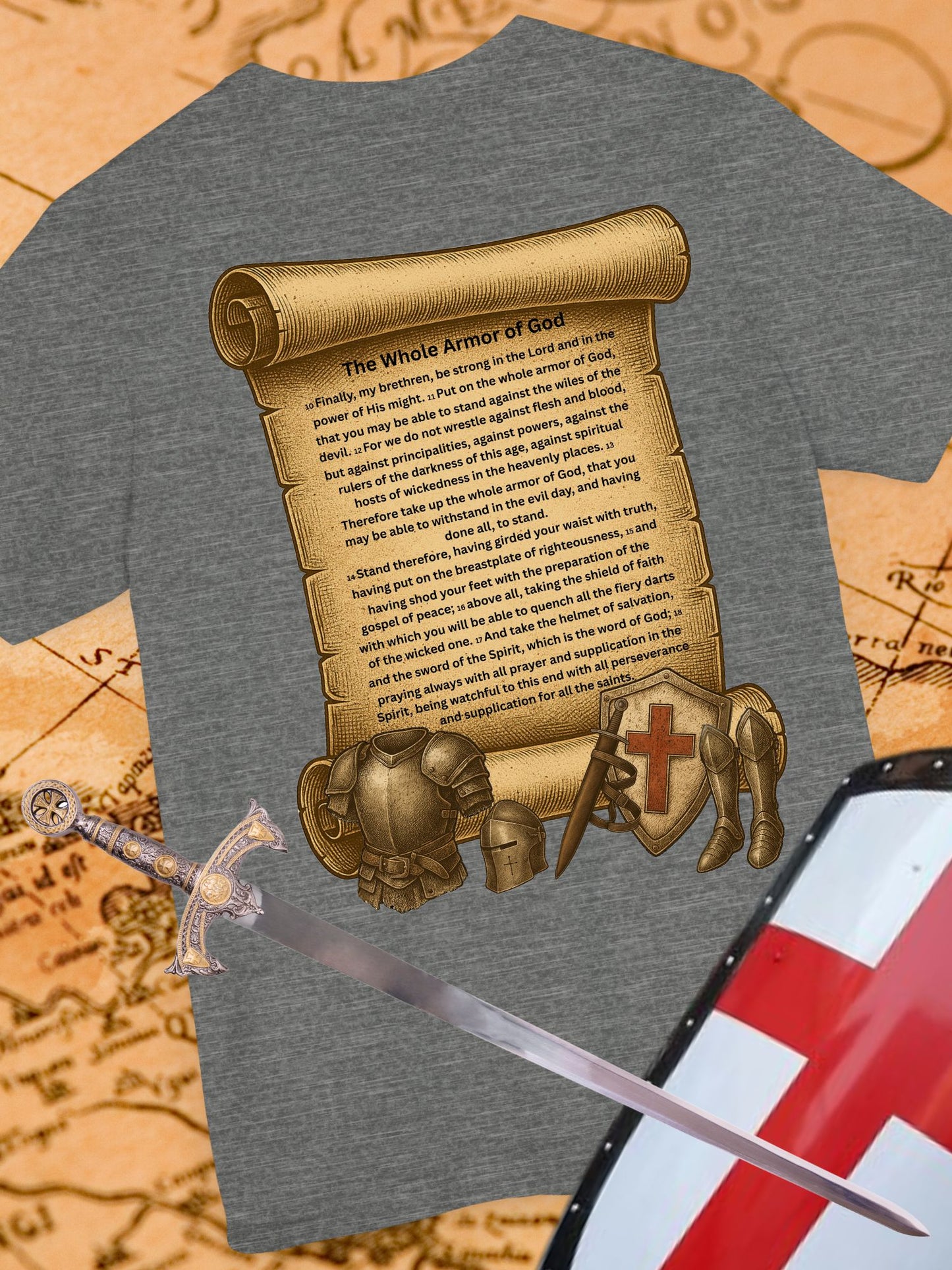 'The Whole Armour of God' Scroll with Armour Graphic Unisex T-Shirt, Christian Apparel