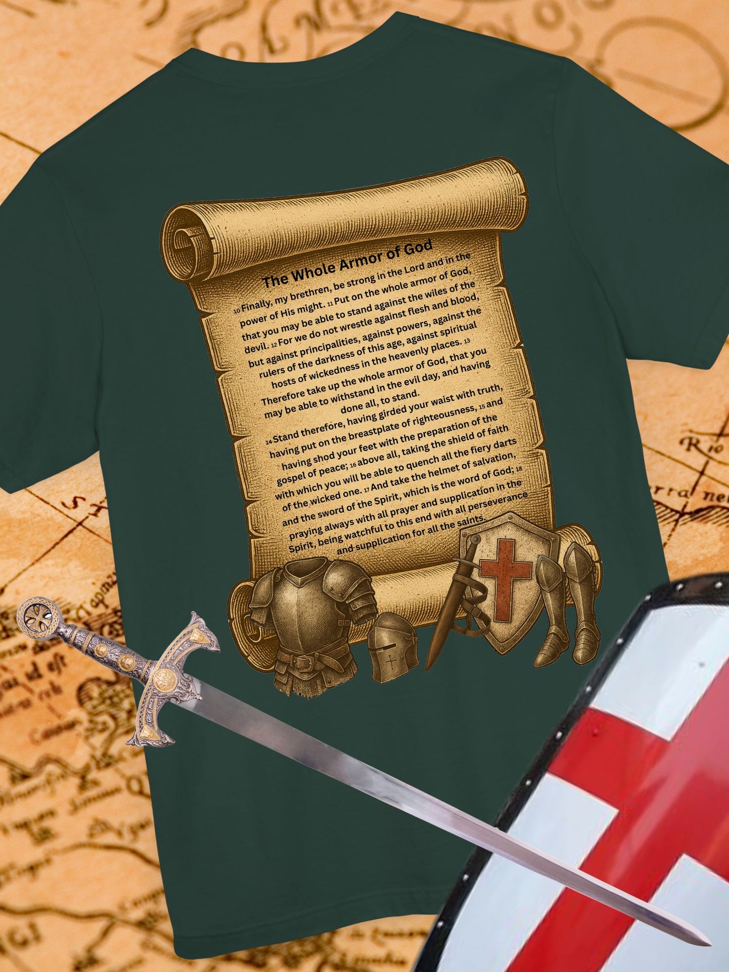 'The Whole Armour of God' Scroll with Armour Graphic Unisex T-Shirt, Christian Apparel