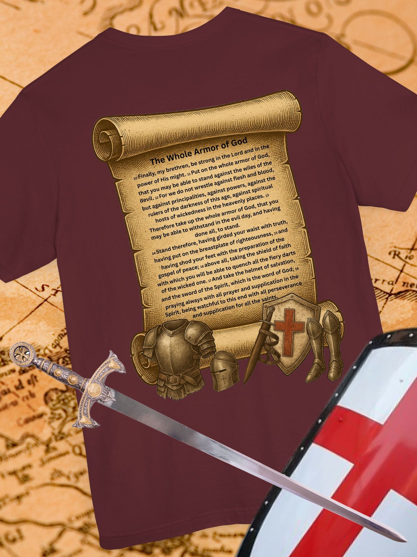 'The Whole Armour of God' Scroll with Armour Graphic Unisex T-Shirt, Christian Apparel