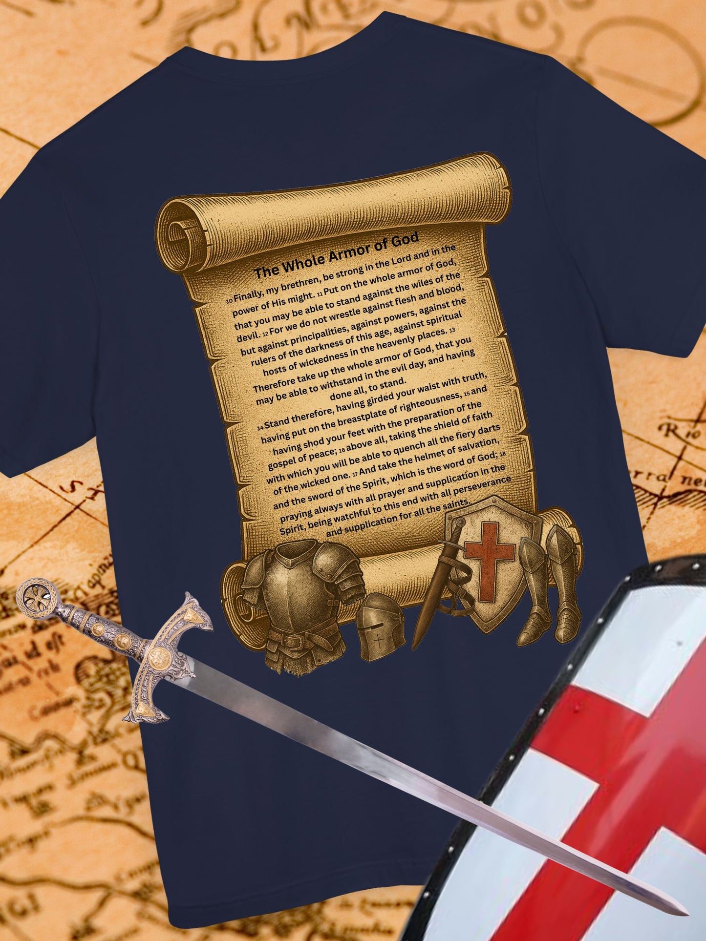 'The Whole Armour of God' Scroll with Armour Graphic Unisex T-Shirt, Christian Apparel