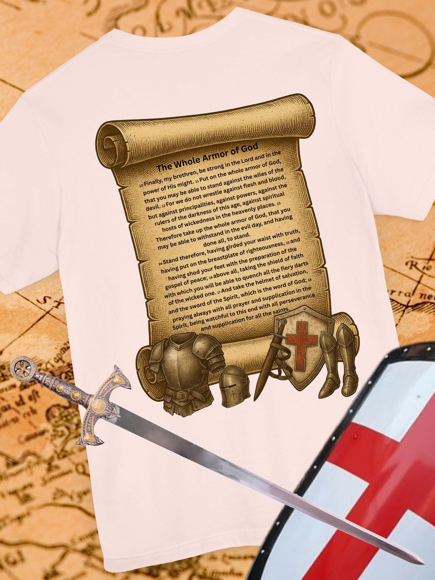 'The Whole Armour of God' Scroll with Armour Graphic Unisex T-Shirt, Christian Apparel
