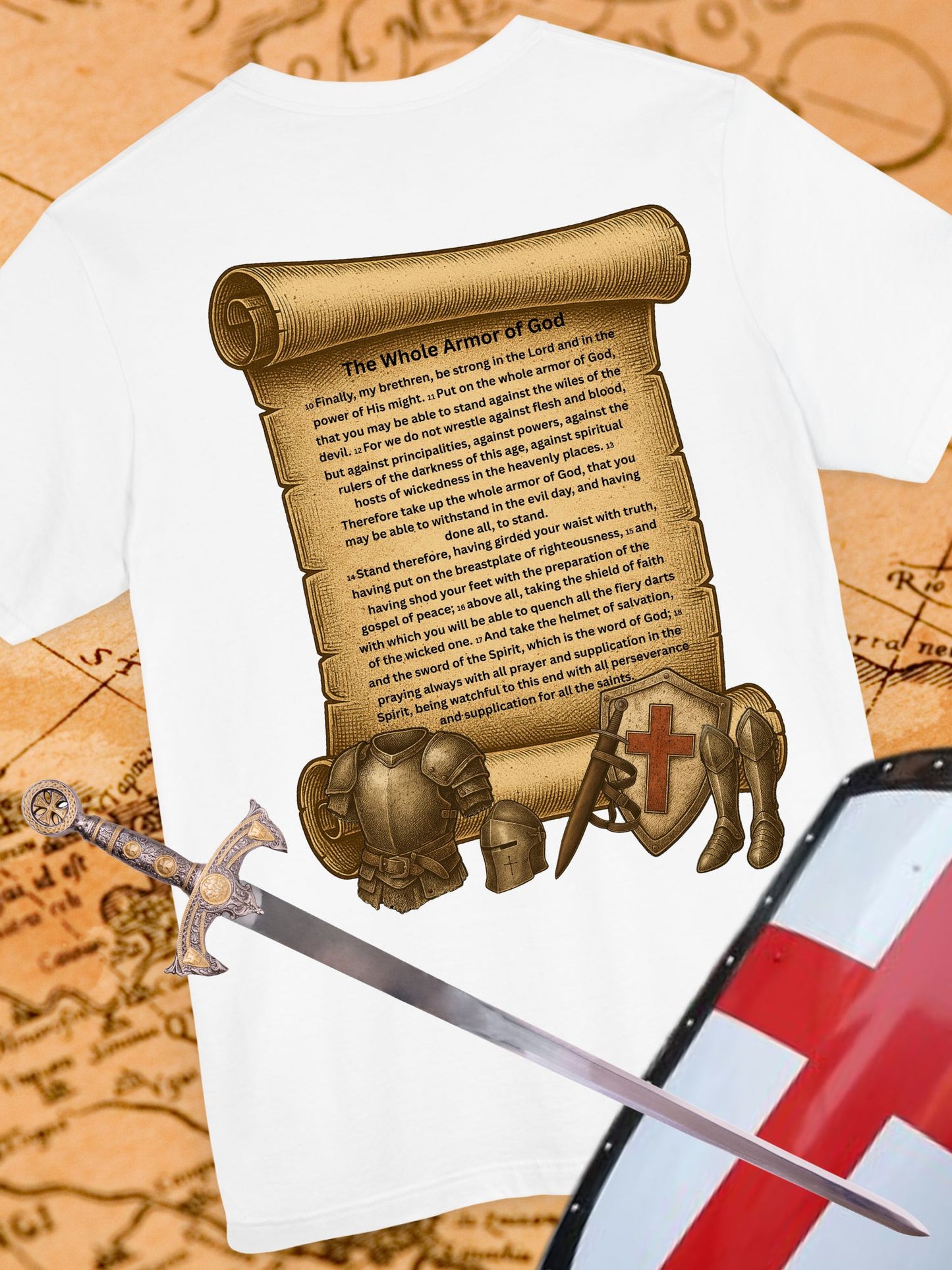 'The Whole Armour of God' Scroll with Armour Graphic Unisex T-Shirt, Christian Apparel
