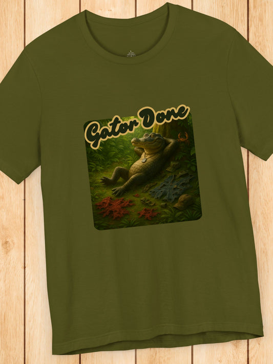 'Gator Done' Full Gator Relaxing Graphic Unisex T-Shirt, Florida Lovers, Summer Vibes, Alligator Lovers
