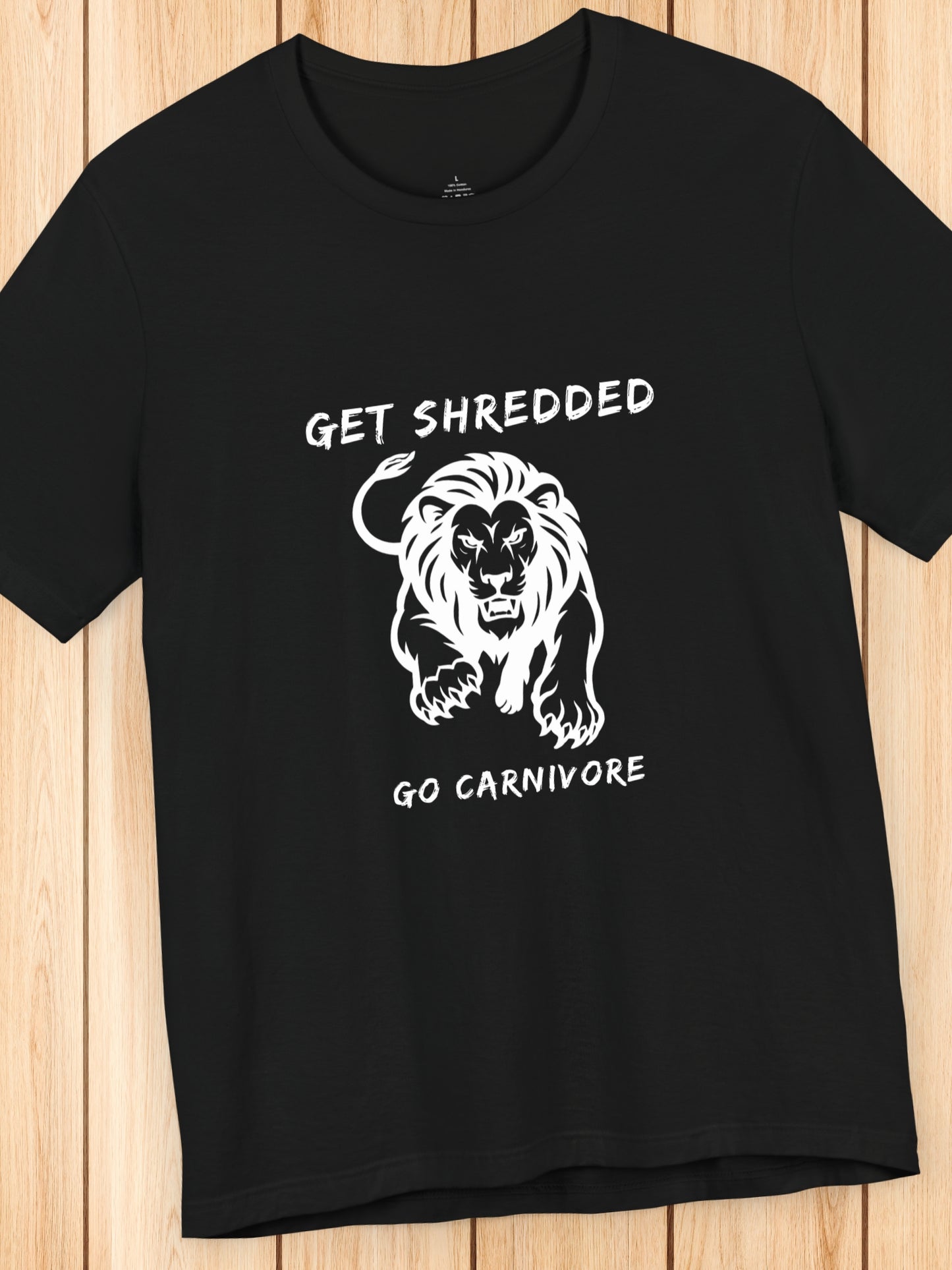 'Get Shredded, Go Carnivore' Lion Graphic Unisex T-Shirt, Carnivore Diet Apparel, Health and Wellness, Athletic Performance, Lion Diet