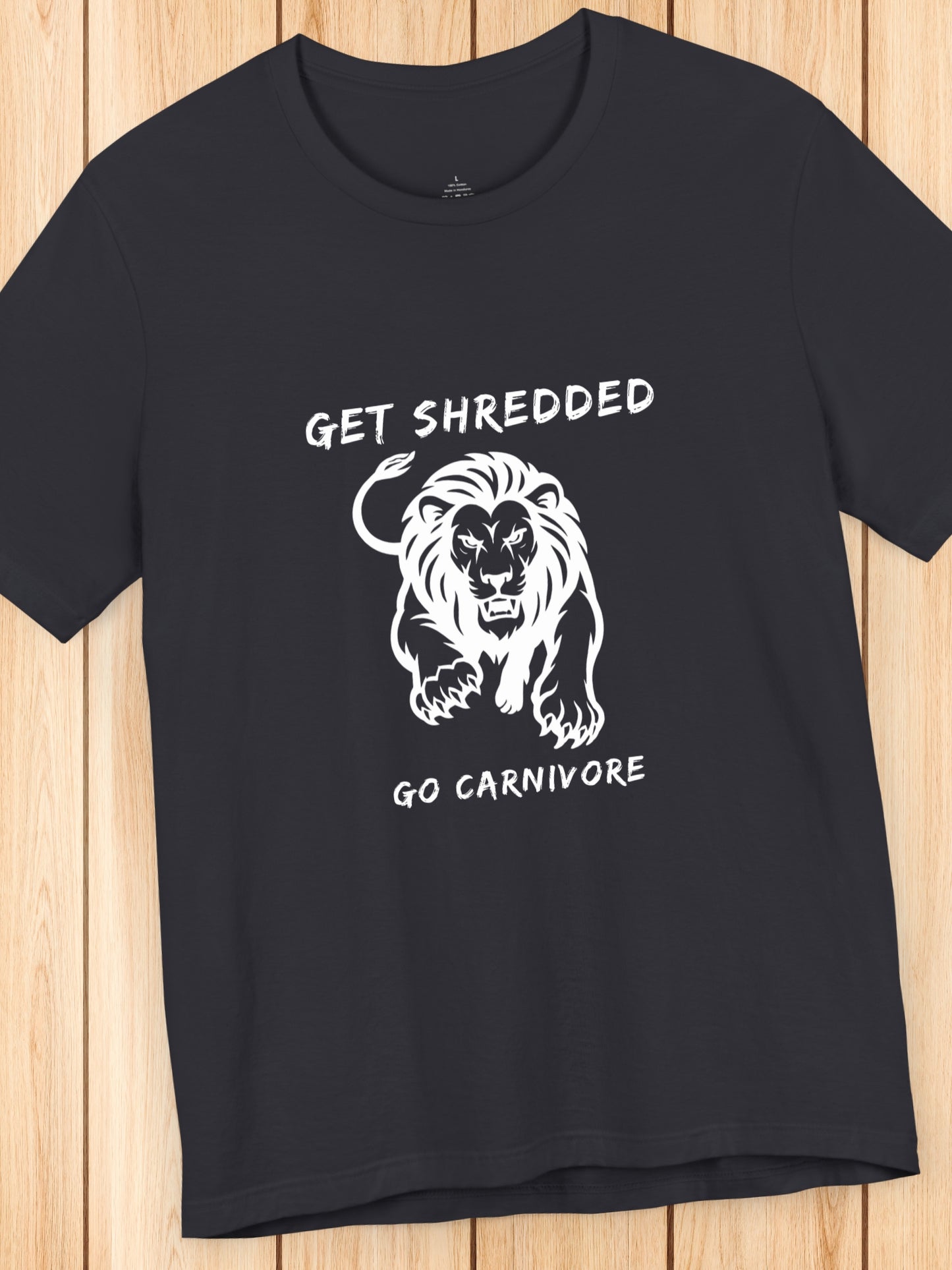 'Get Shredded, Go Carnivore' Lion Graphic Unisex T-Shirt, Carnivore Diet Apparel, Health and Wellness, Athletic Performance, Lion Diet