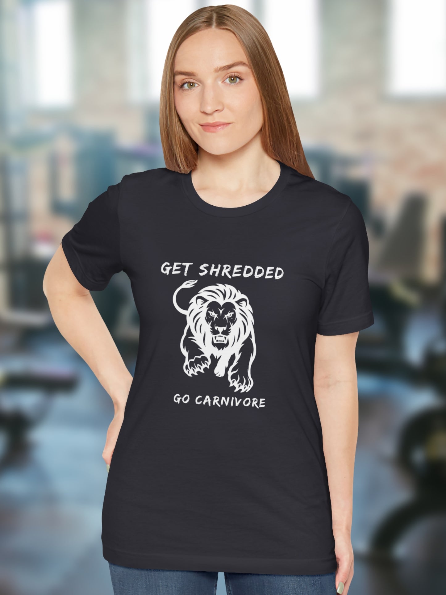 'Get Shredded, Go Carnivore' Lion Graphic Unisex T-Shirt, Carnivore Diet Apparel, Health and Wellness, Athletic Performance, Lion Diet