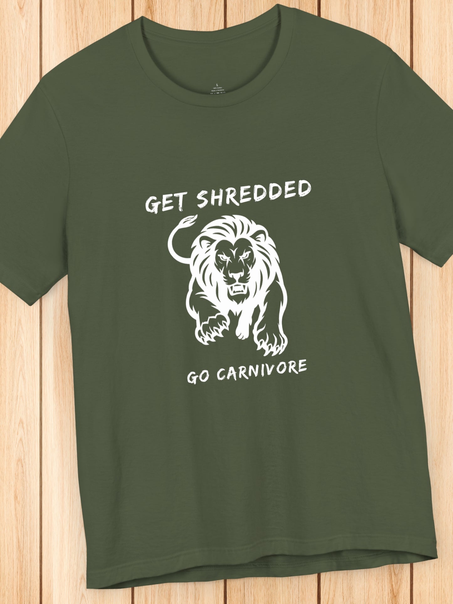 'Get Shredded, Go Carnivore' Lion Graphic Unisex T-Shirt, Carnivore Diet Apparel, Health and Wellness, Athletic Performance, Lion Diet