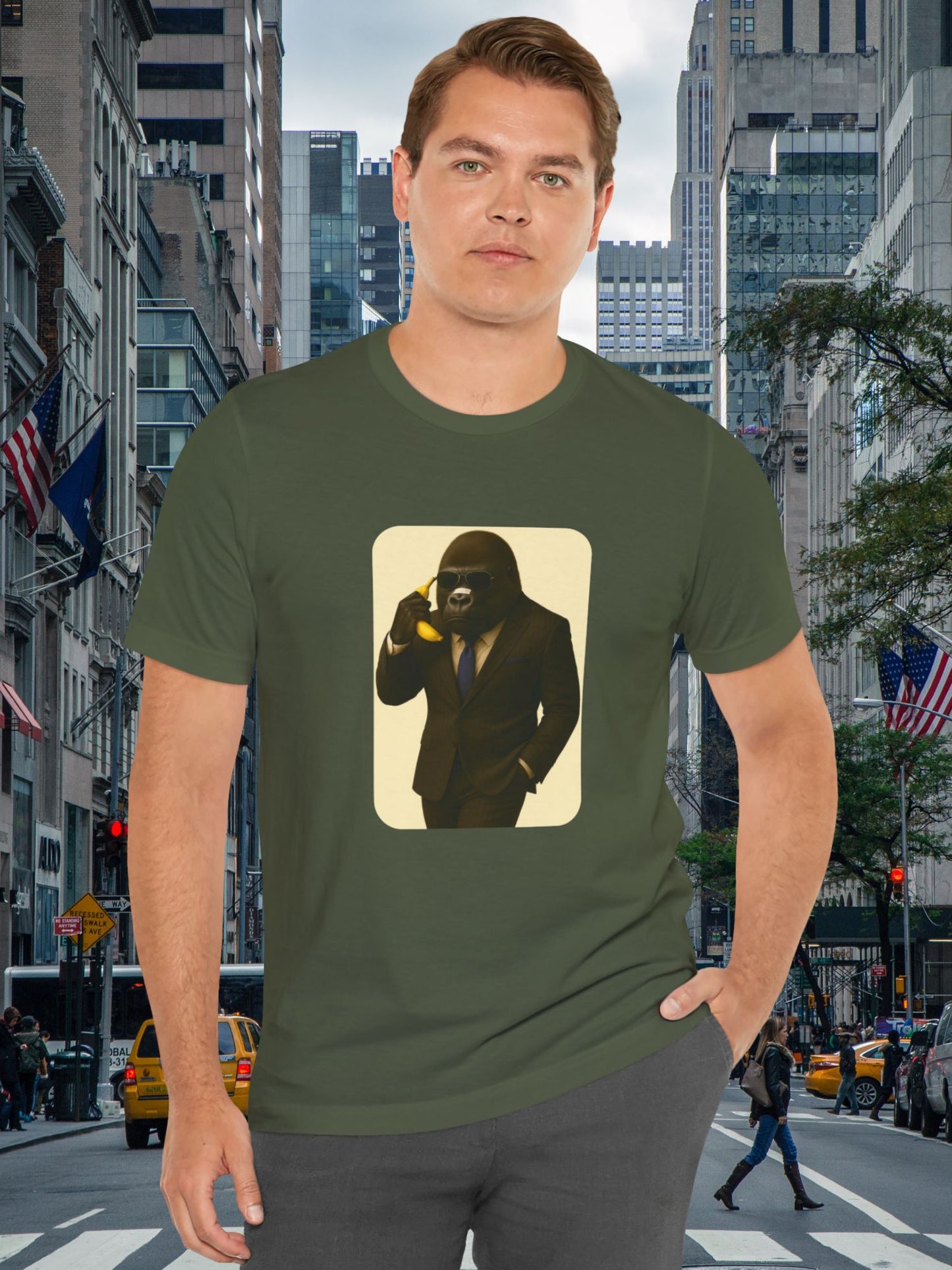 Gorilla Businessman on a Banana Phone Graphic Unisex T-Shirt, Gorilla Business