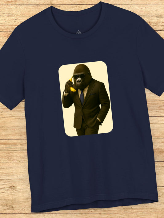 Gorilla Businessman on a Banana Phone Graphic Unisex T-Shirt, Gorilla Business