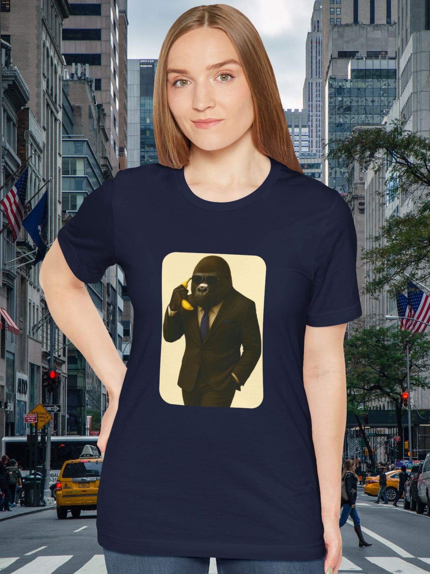 Gorilla Businessman on a Banana Phone Graphic Unisex T-Shirt, Gorilla Business