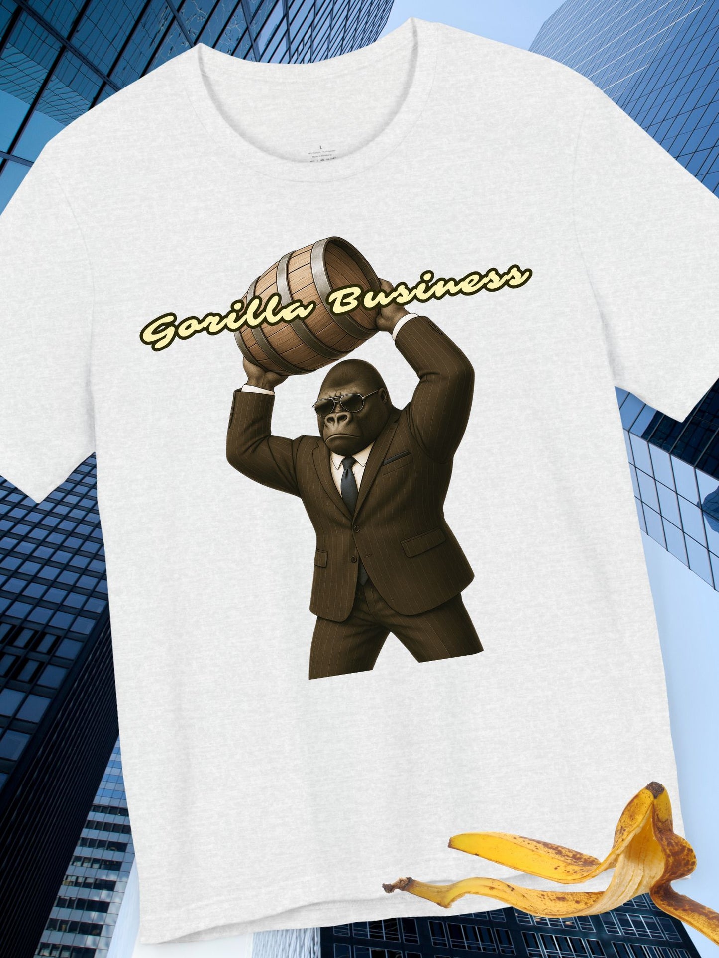 'Gorilla Business' with Graphic Unisex Cotton Tee - Shirt for Kong Lovers, Barrel Throwing Gorilla Tee