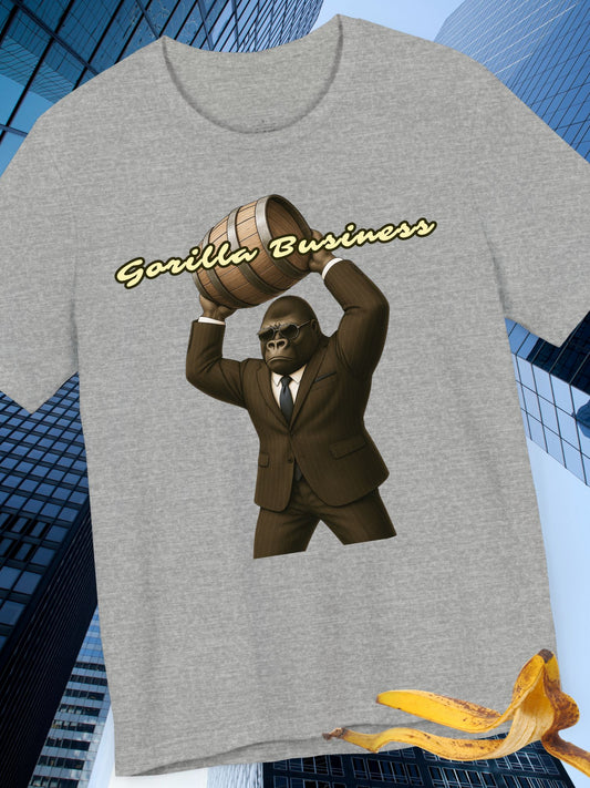 'Gorilla Business' with Graphic Unisex Cotton Tee - Shirt for Kong Lovers, Barrel Throwing Gorilla Tee